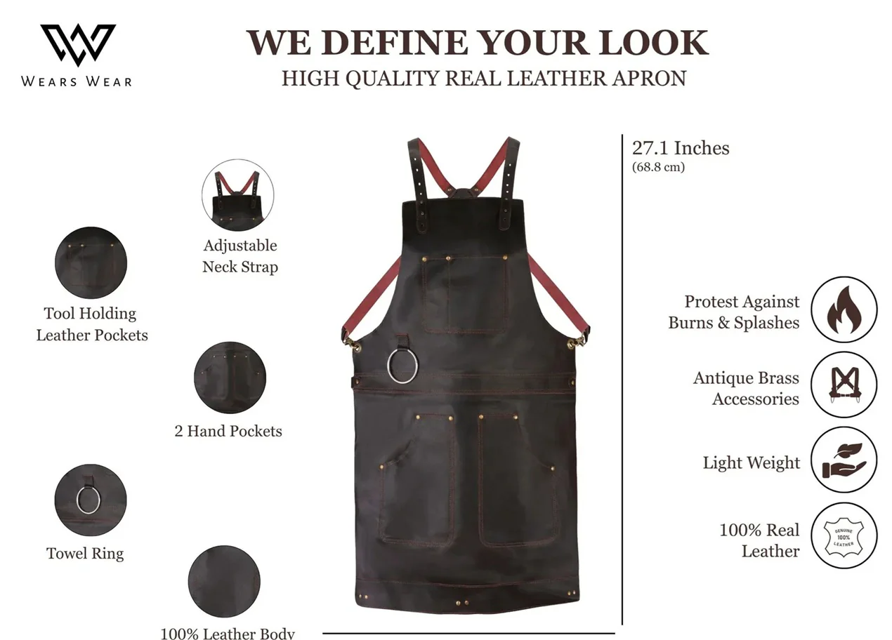 The Berkshire Full Grain Handmade Crossbody Leather apron - Image 4