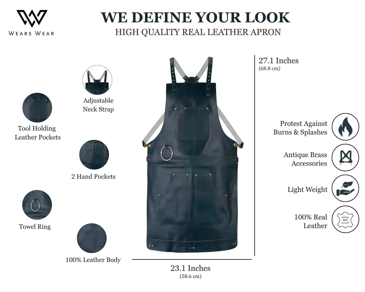 The Berkshire Full Grain Handmade Crossbody Leather apron - Image 6
