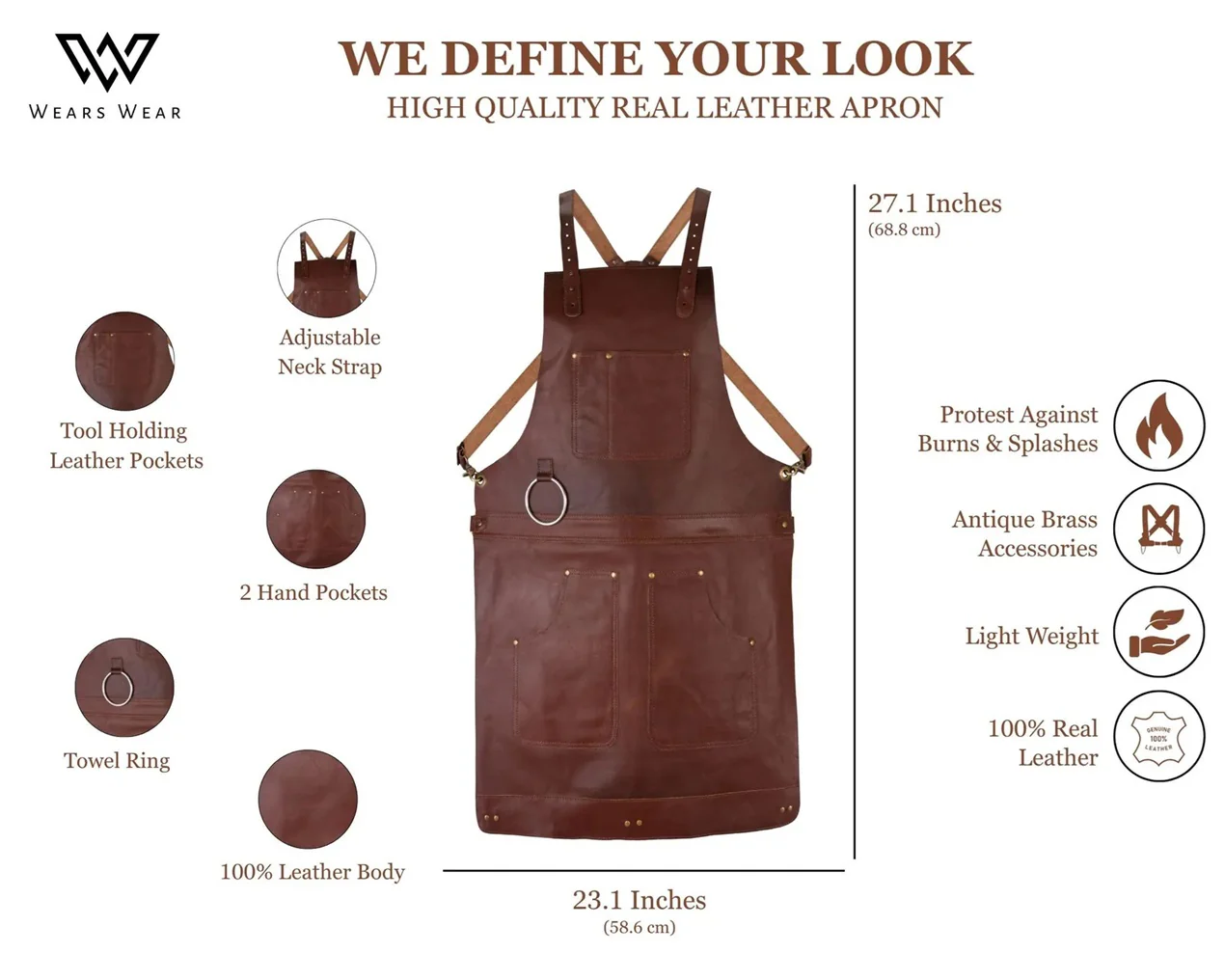 The Berkshire Full Grain Handmade Crossbody Leather apron - Image 8