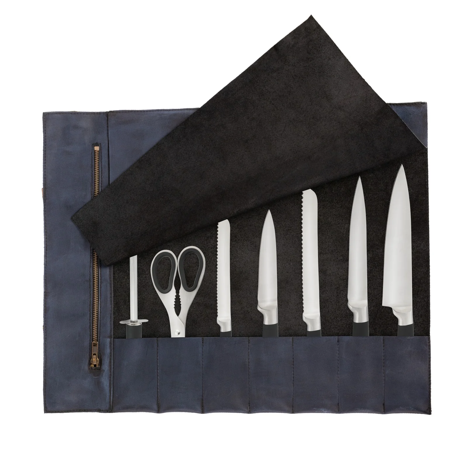The Nottinghamshire Handmade Waxed Blue Leather Chef Roll - Image 14