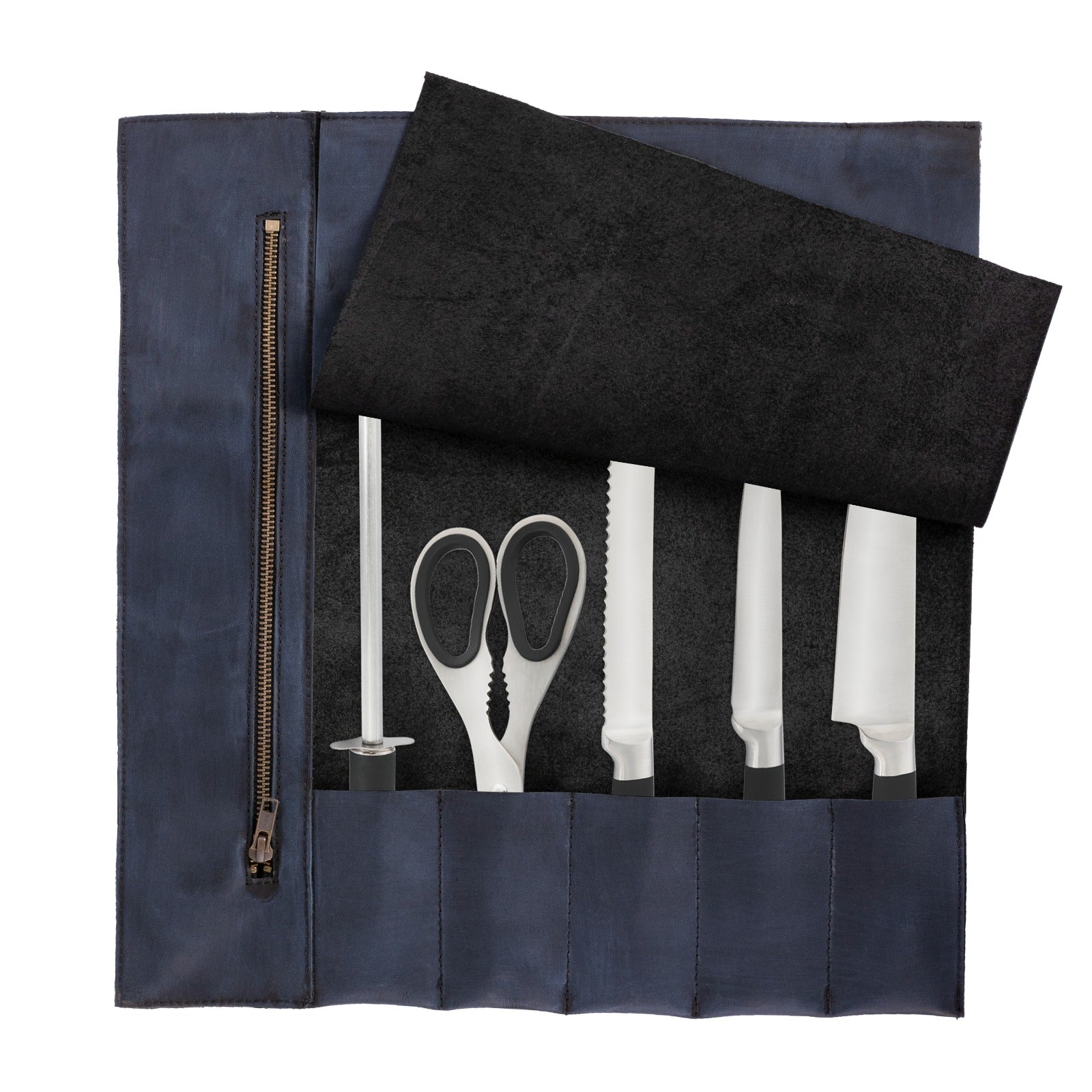The Nottinghamshire Handmade Waxed Blue Leather Chef Roll - Image 9