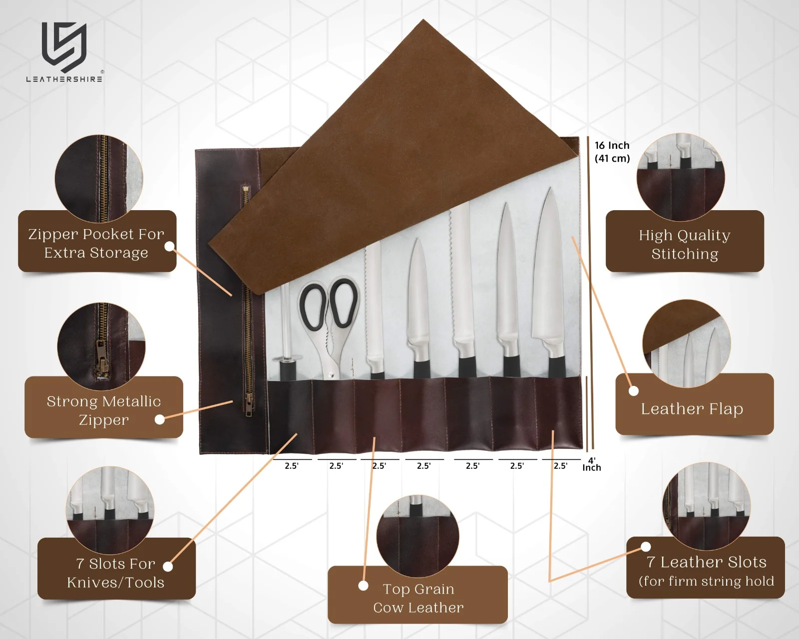 The Warwickshire Handmade Dark Brown Leather Chef Roll - Image 16