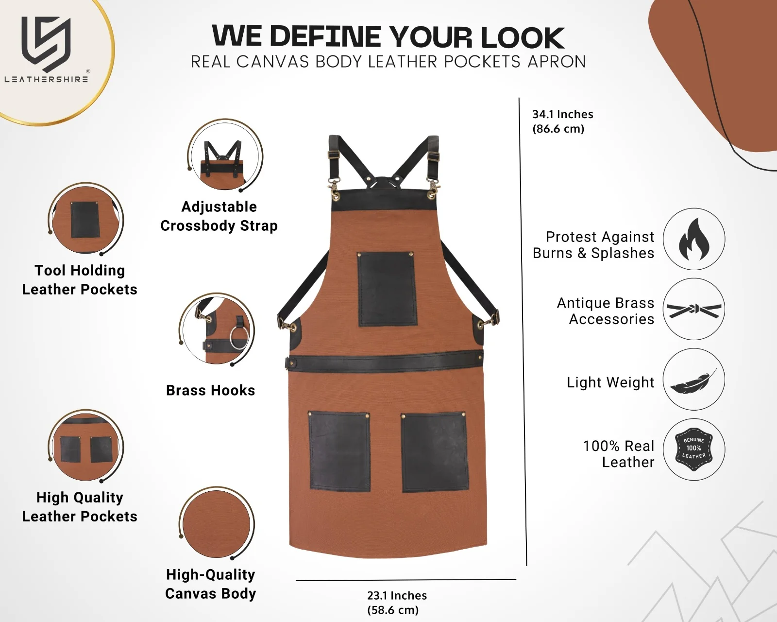 The Suffolk Brown Canvas Crossbody Cooking Apron - Image 5