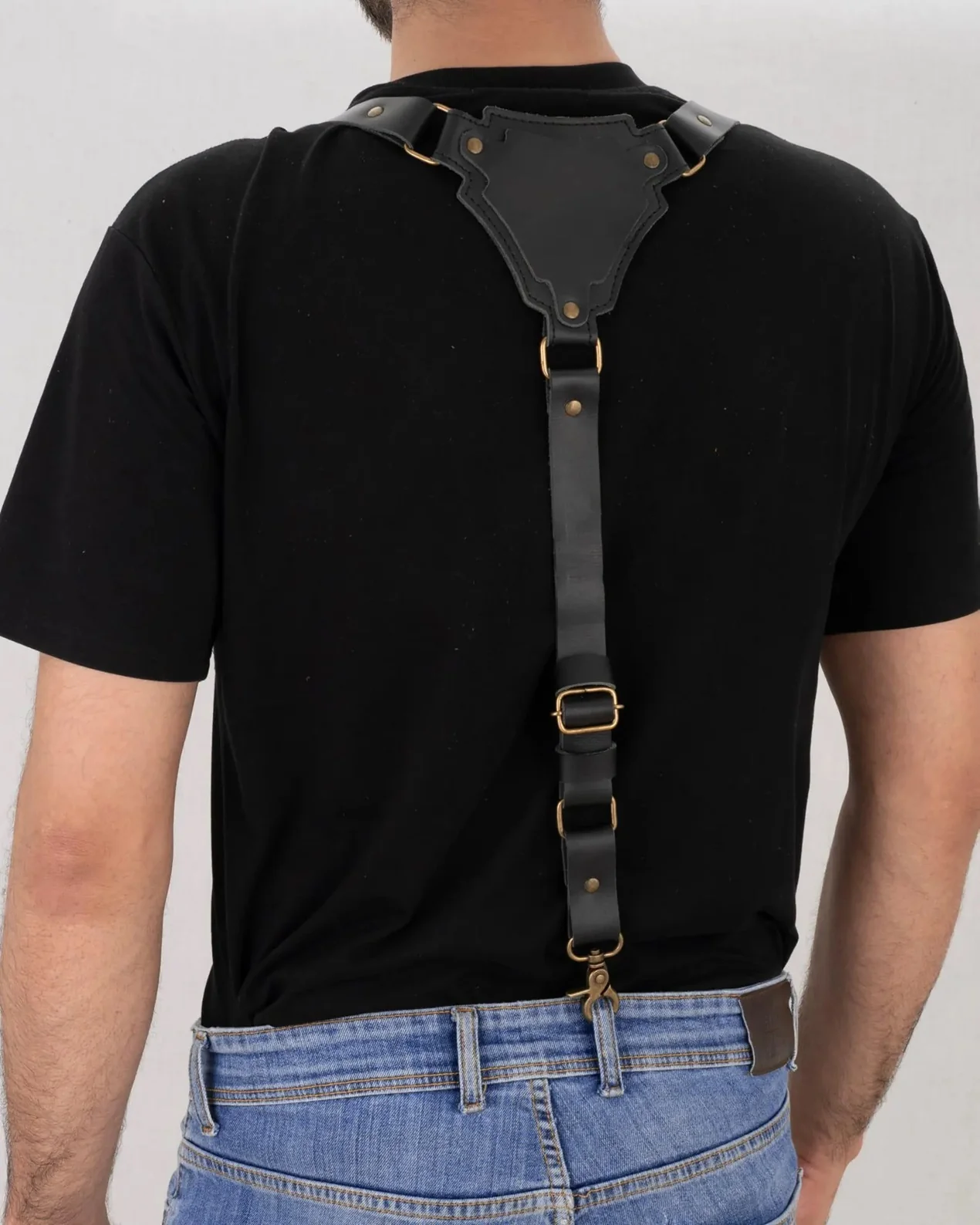Full Grain Men's Brown Leather Suspenders Style B - Image 3