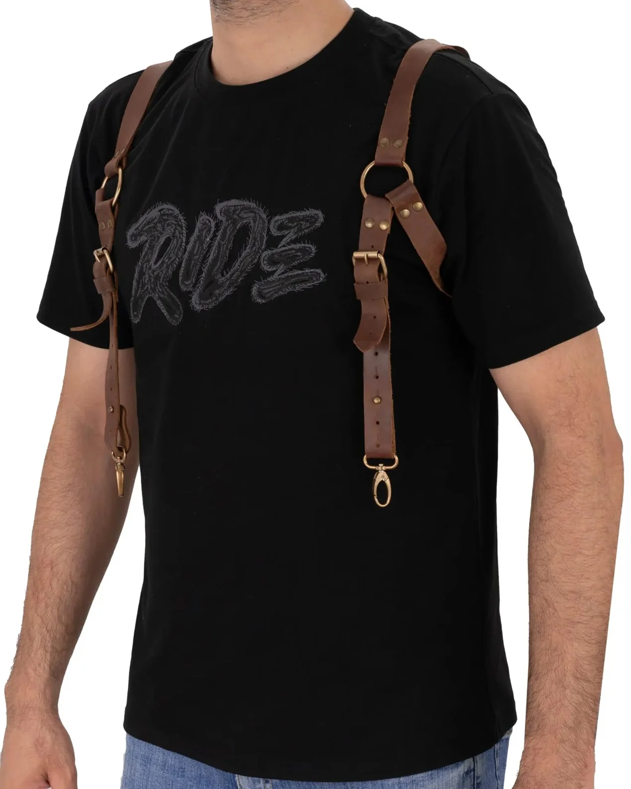 Full Grain Men's Brown Leather Suspenders Style A - Image 3