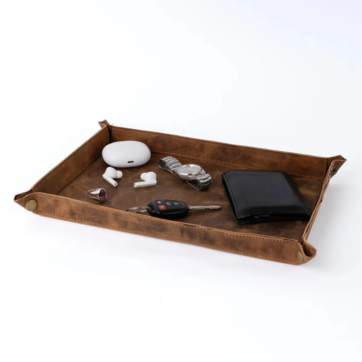 Handmade Full Grain Tan Brown crazy Horse Pull Up leather tray - Image 3