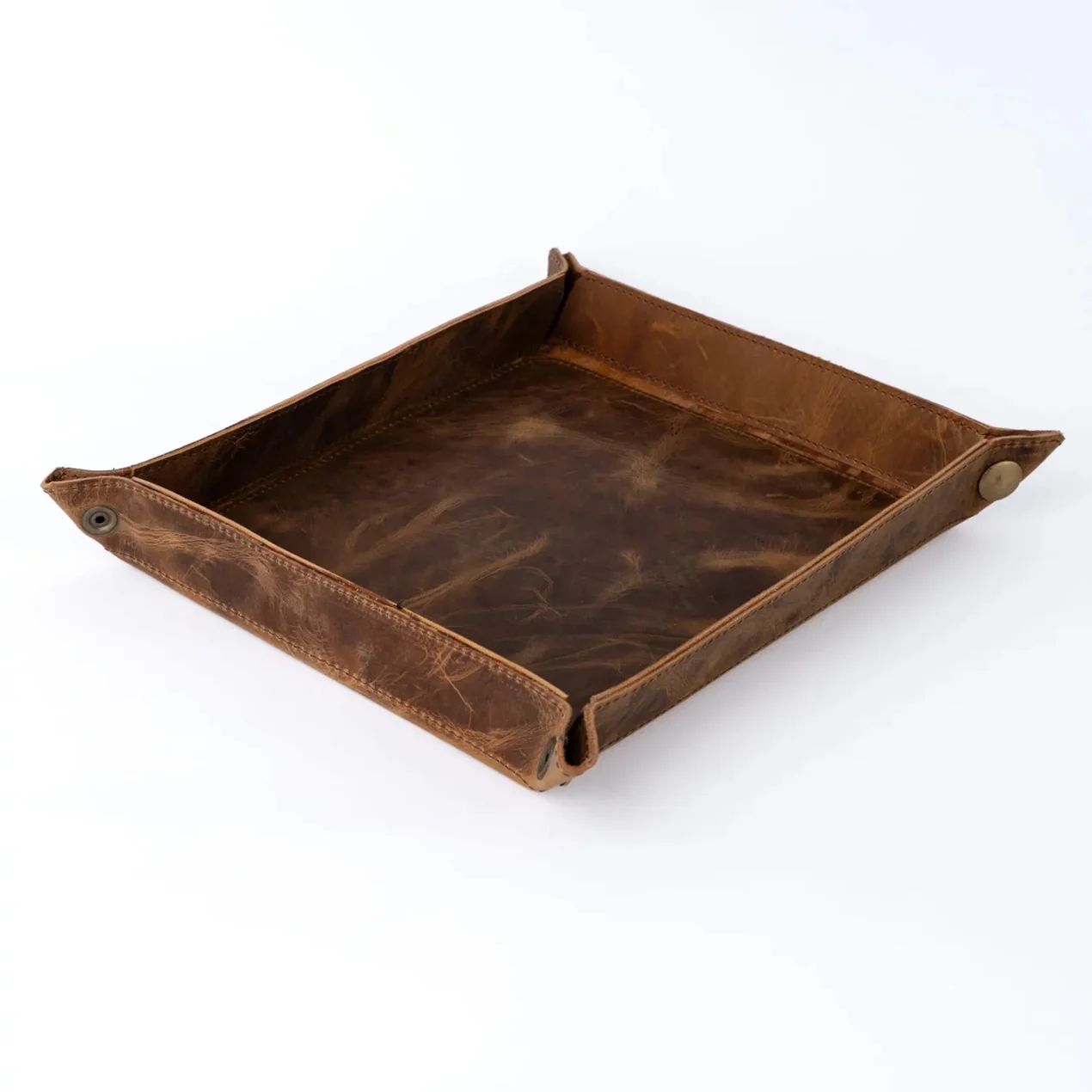 Handmade Full Grain Tan Brown crazy Horse Pull Up leather tray - Image 5