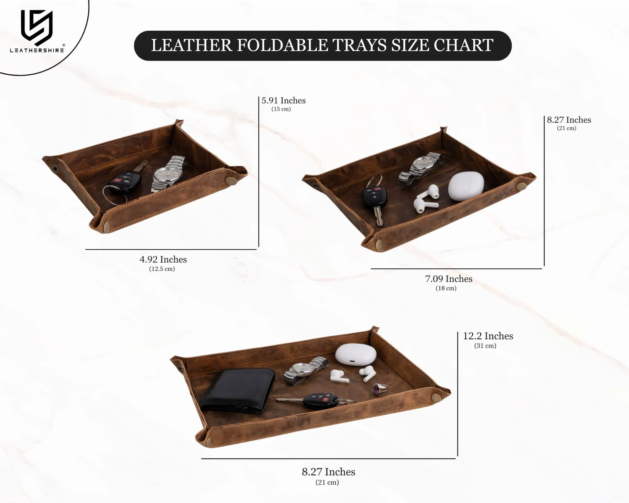 Handmade Full Grain Tan Brown crazy Horse Pull Up leather tray - Image 7