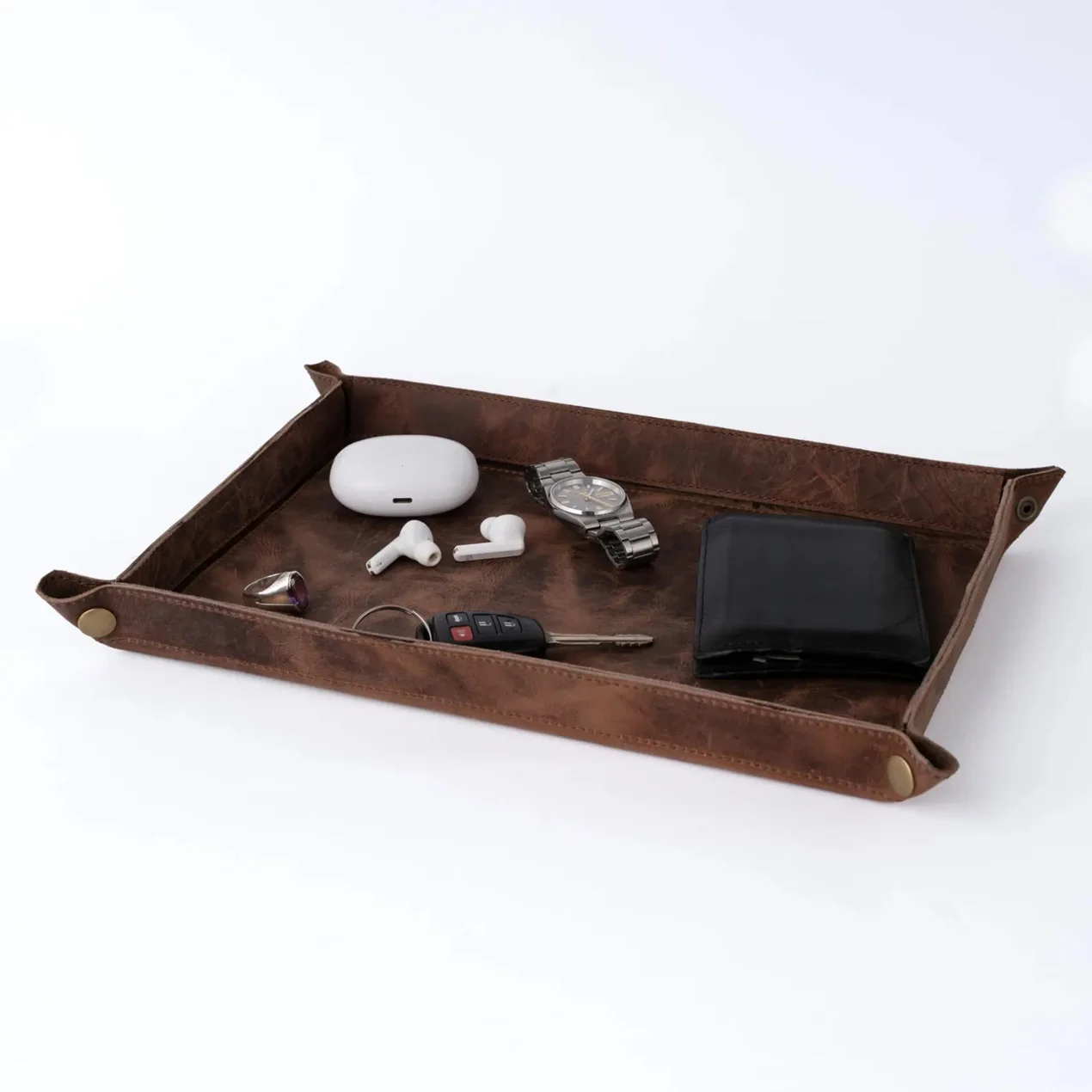 Handmade Full Grain Dark Brown crazy Horse Pull Up leather tray - Image 4