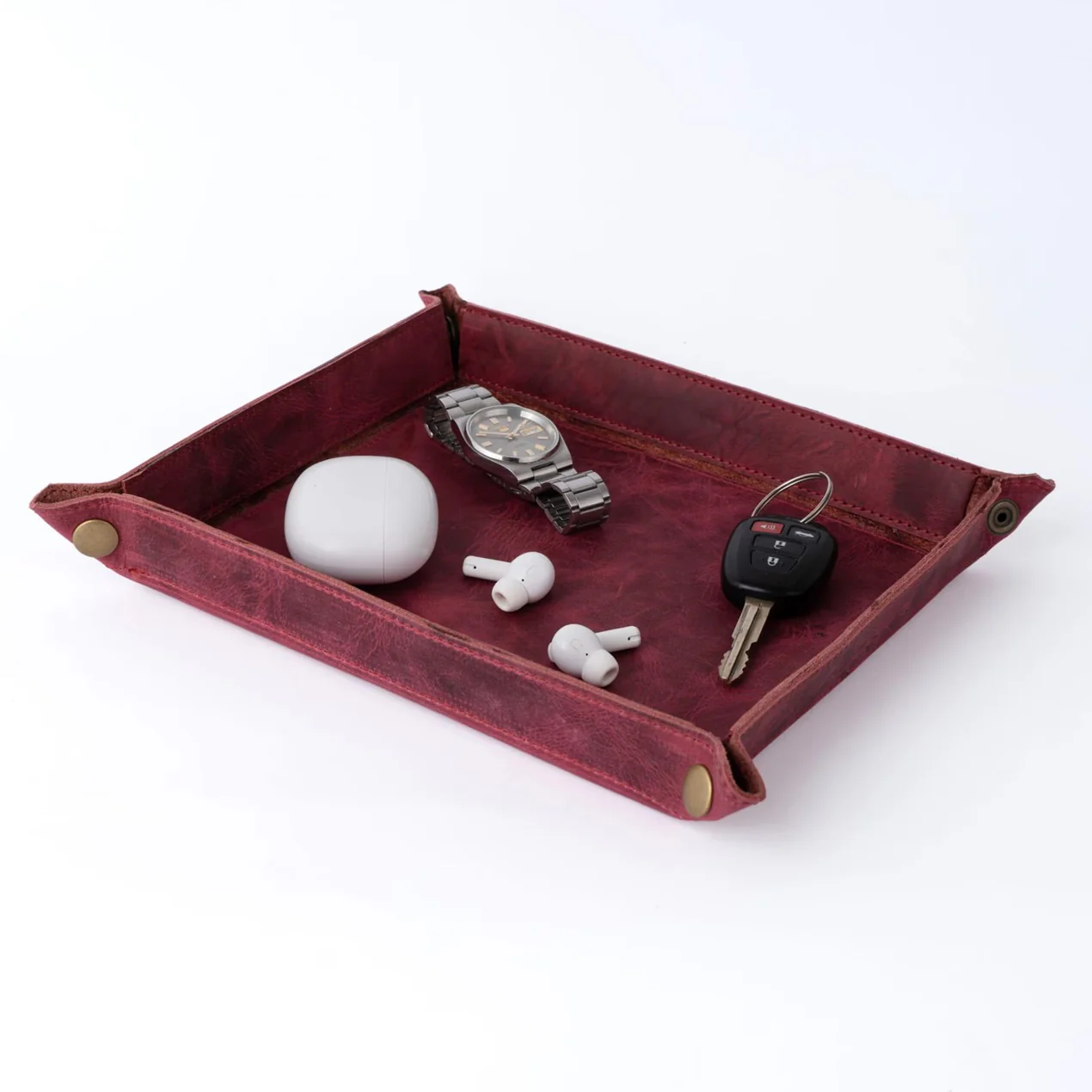 Handmade Full Grain Maroon crazy Horse Pull Up leather tray - Image 5