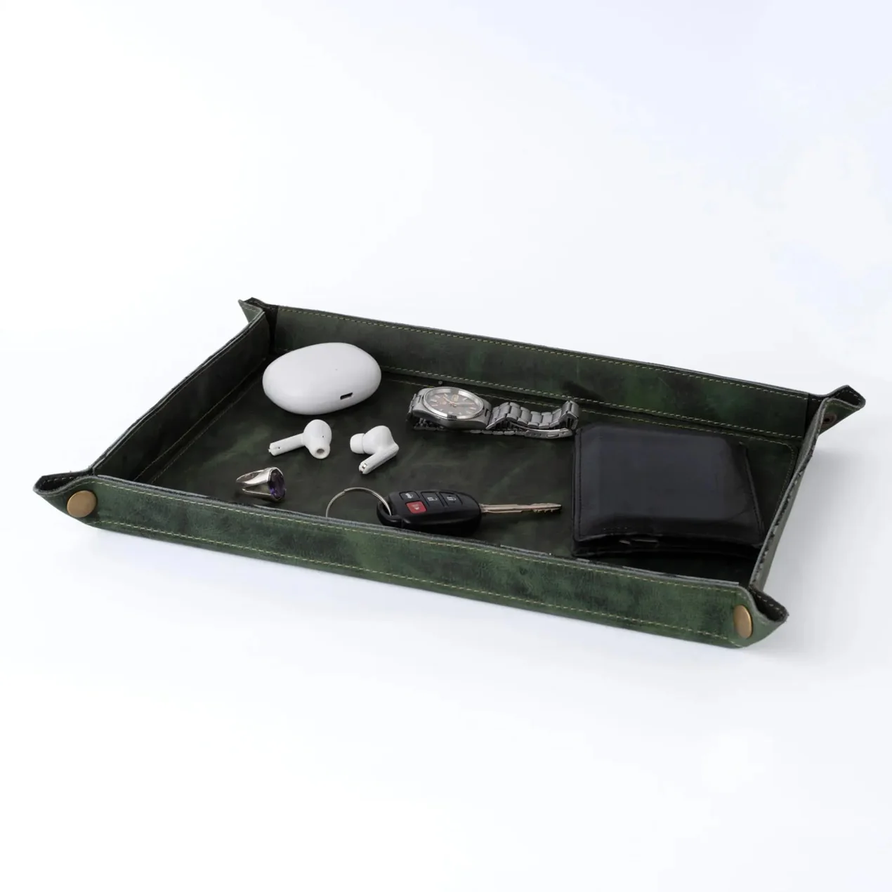 Handmade Full Grain Green crazy Horse Pull Up leather tray - Image 5