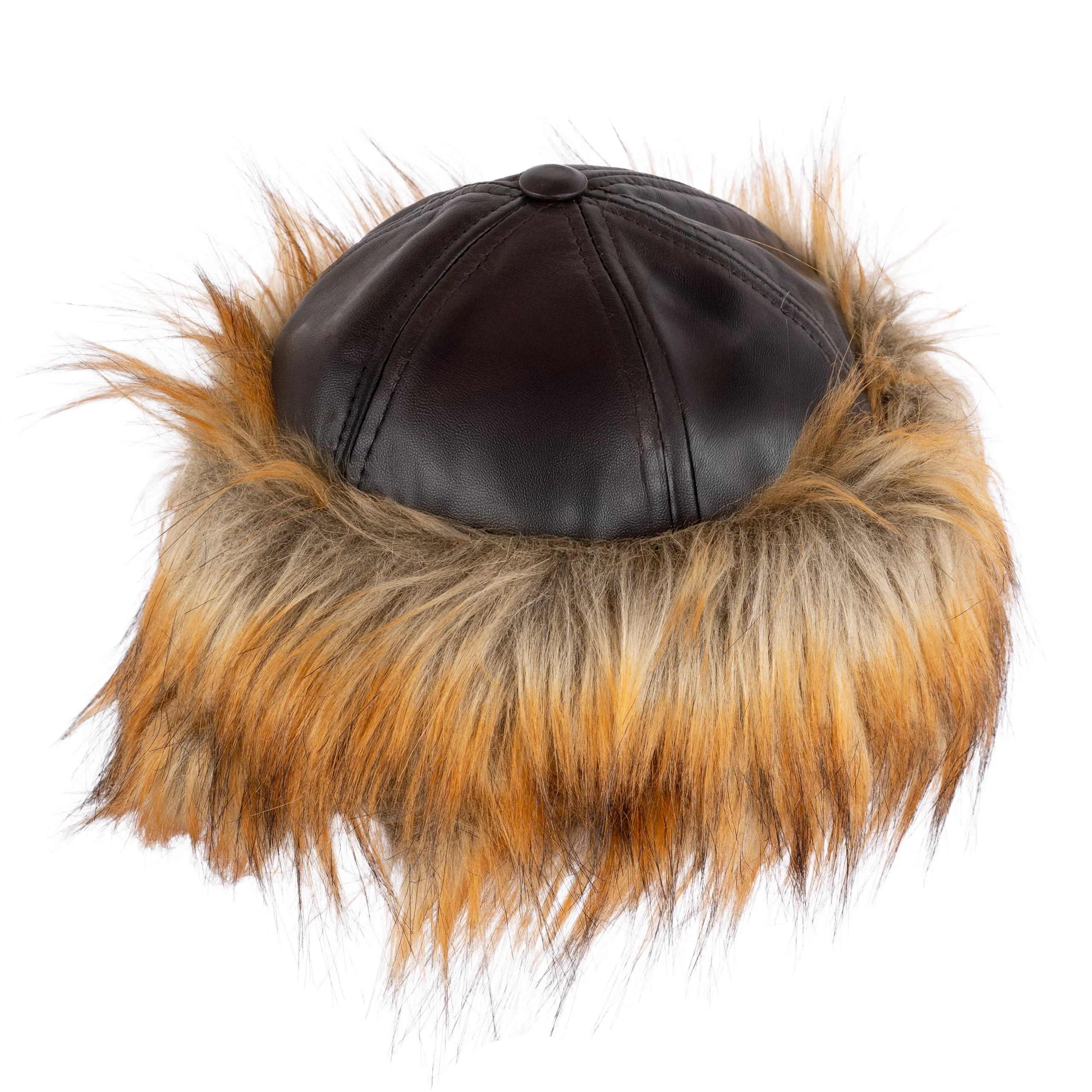 The Worcestershire Brown Leather Winter Beanie Goatskin Fur Hat - Image 3