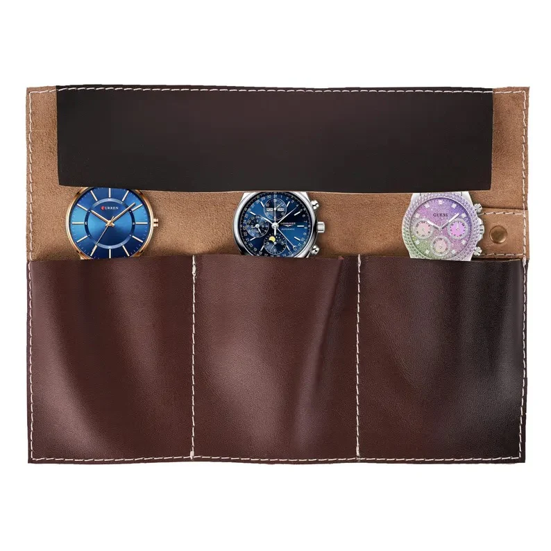 The Devon Leather Dark Brown Watch Roll for Travel & Storage Box - Image 3