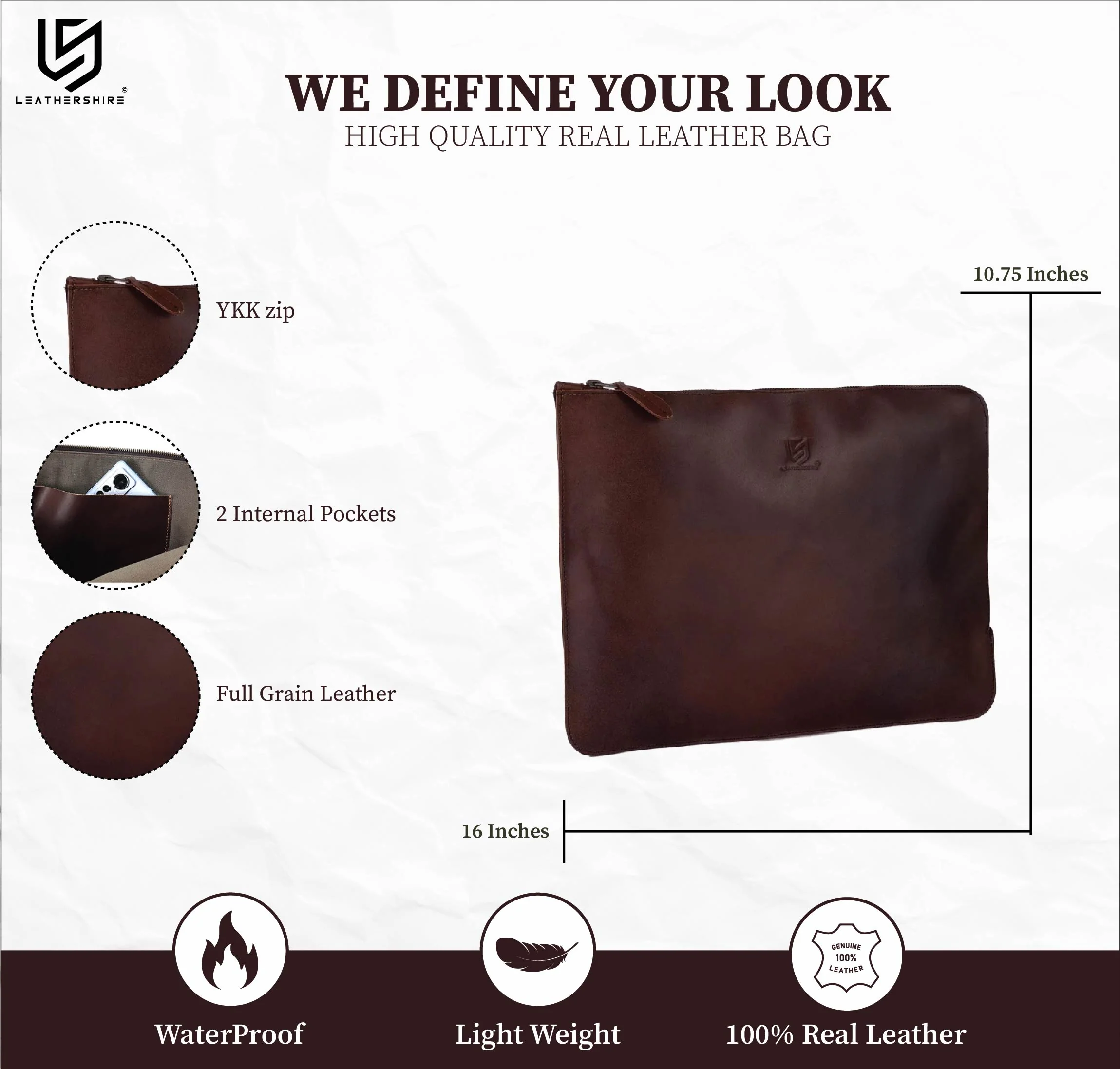 The Bristle Dark Brown Leather Sleeve - Image 3