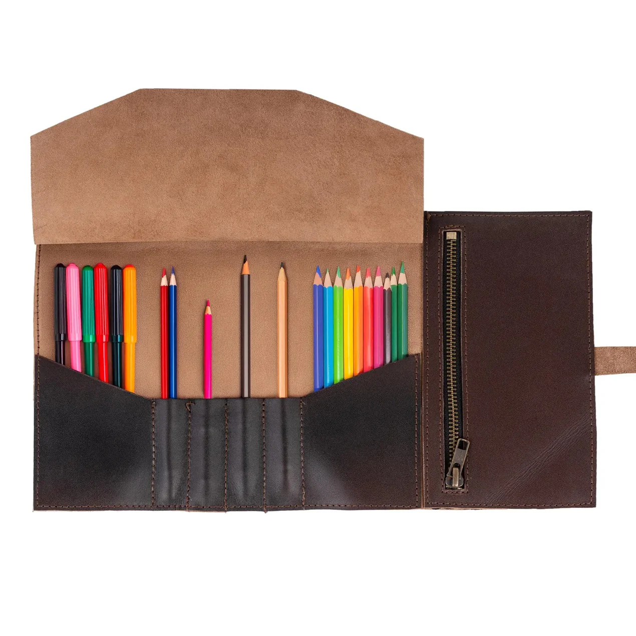 Leather Laptop Sleeve with Leather Journal and Pencil Roll Gift Set - Leather Office Set - Image 6
