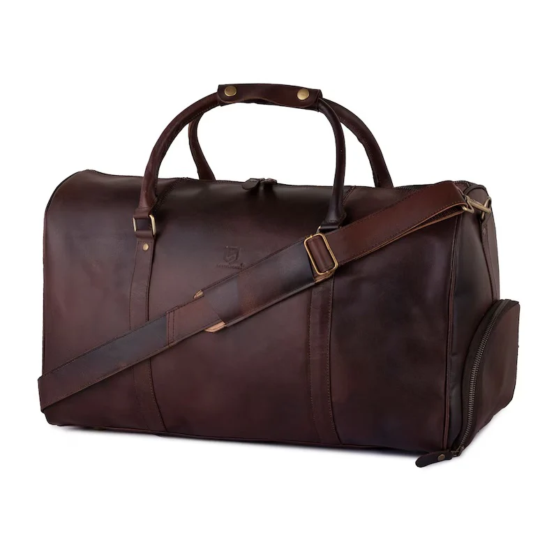 Dark Brown Leather Laptop Bag with Leather Journal and Dufffle Bag Gift Set - Leather Travel Set - Image 7