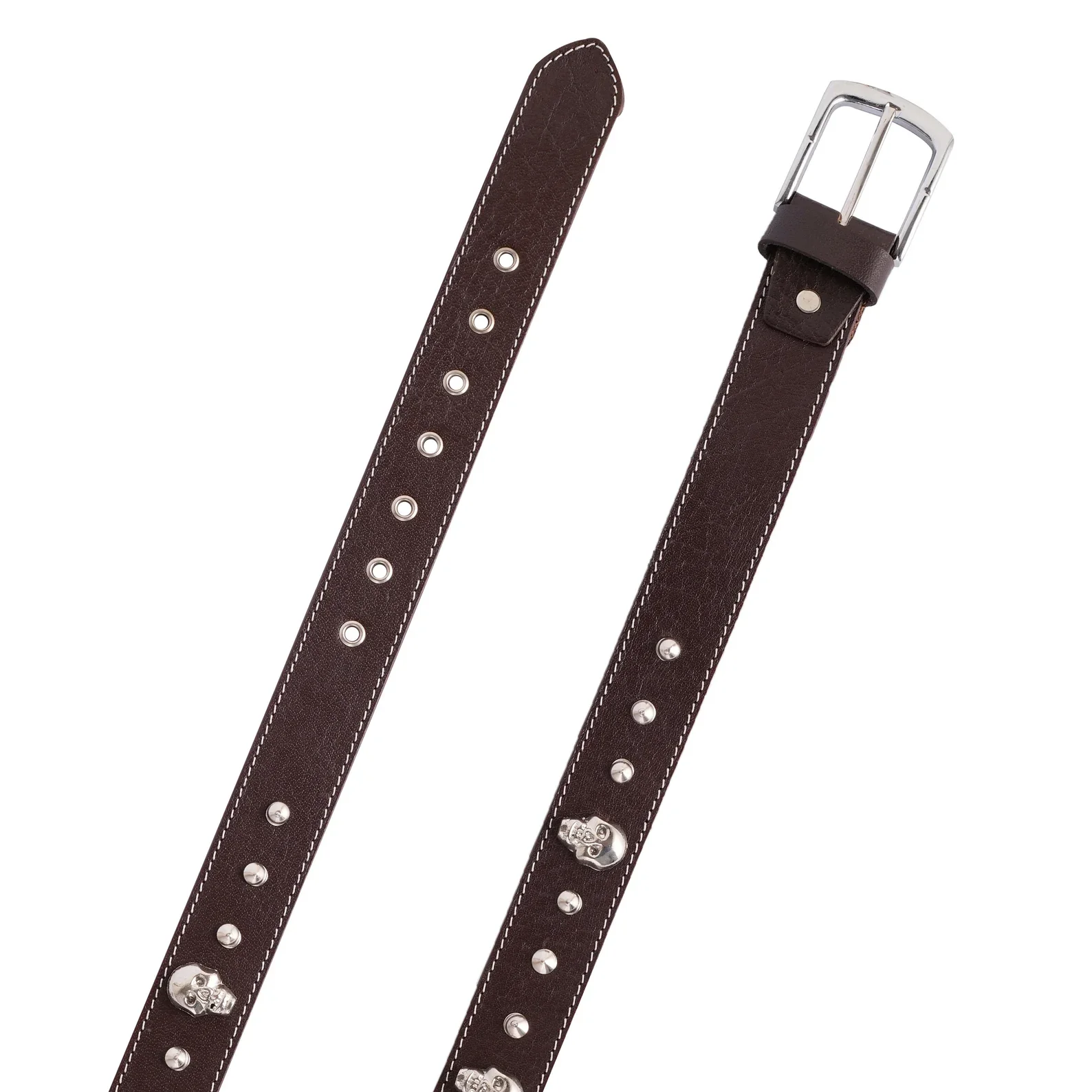 Dark Brown Biker Skull and Pyramid stud Handmade leather belt - Image 2