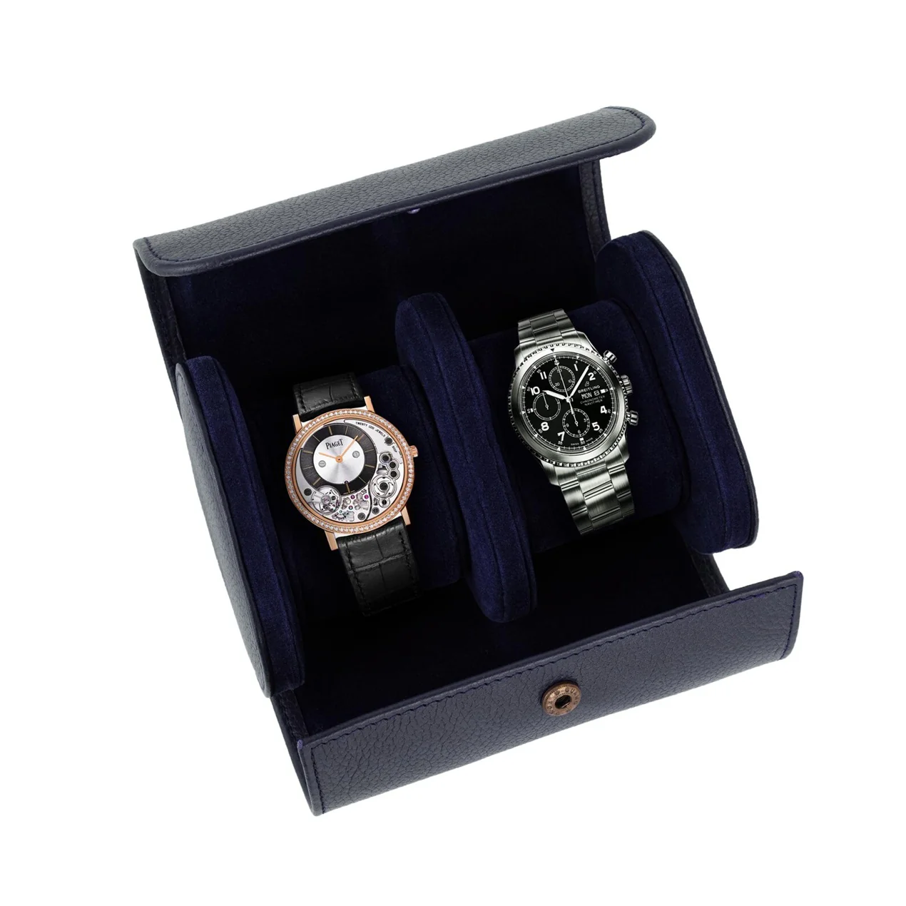 The Somerset Luxury Blue Leather Watch Case Roll - Image 6