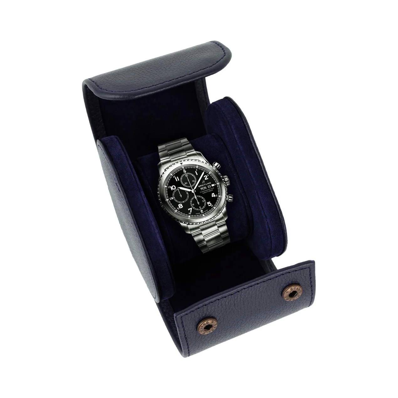 The Somerset Luxury Blue Leather Watch Case Roll - Image 8