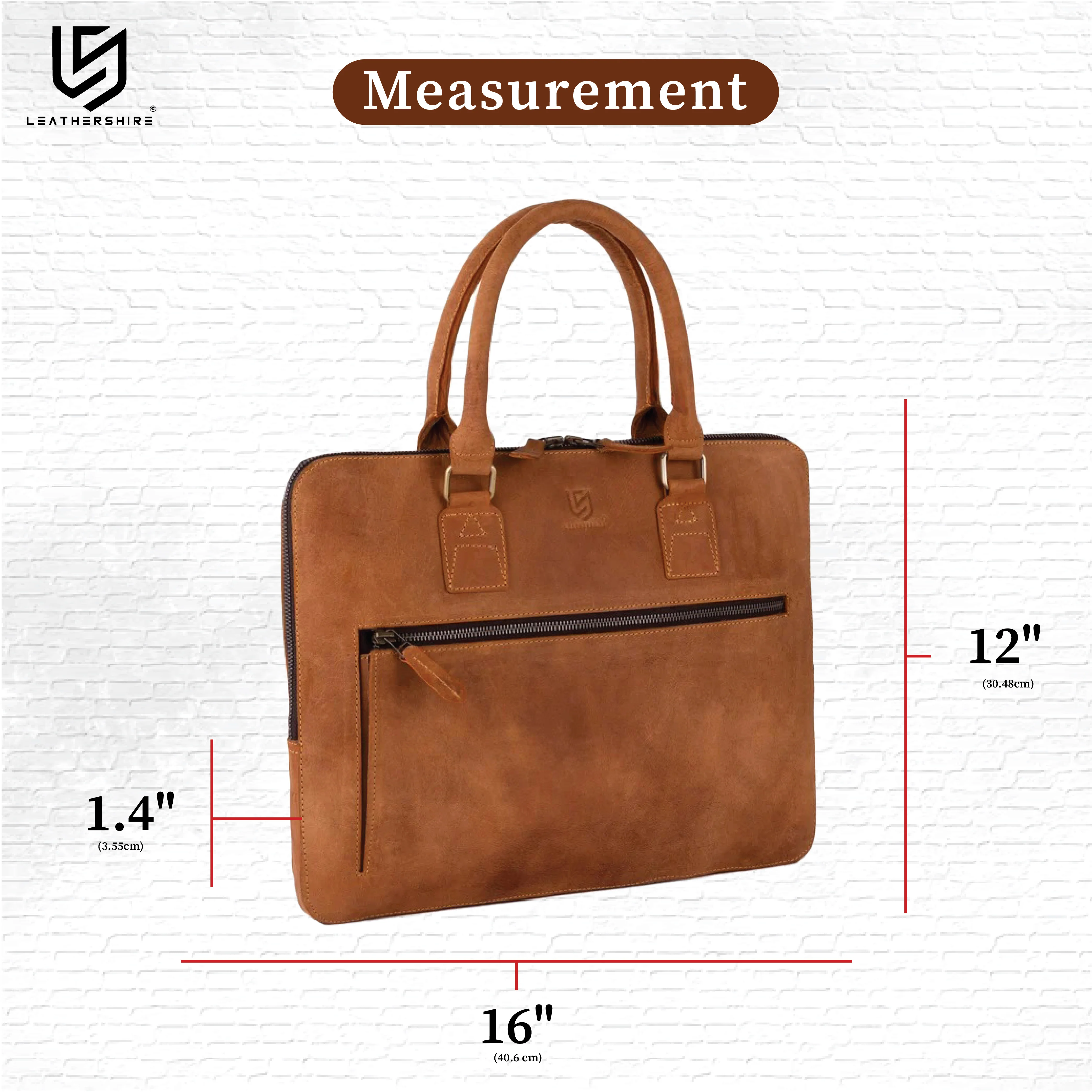 The Herefordshire Full grain Tan Brown Leather Laptop Sleeve - Image 4