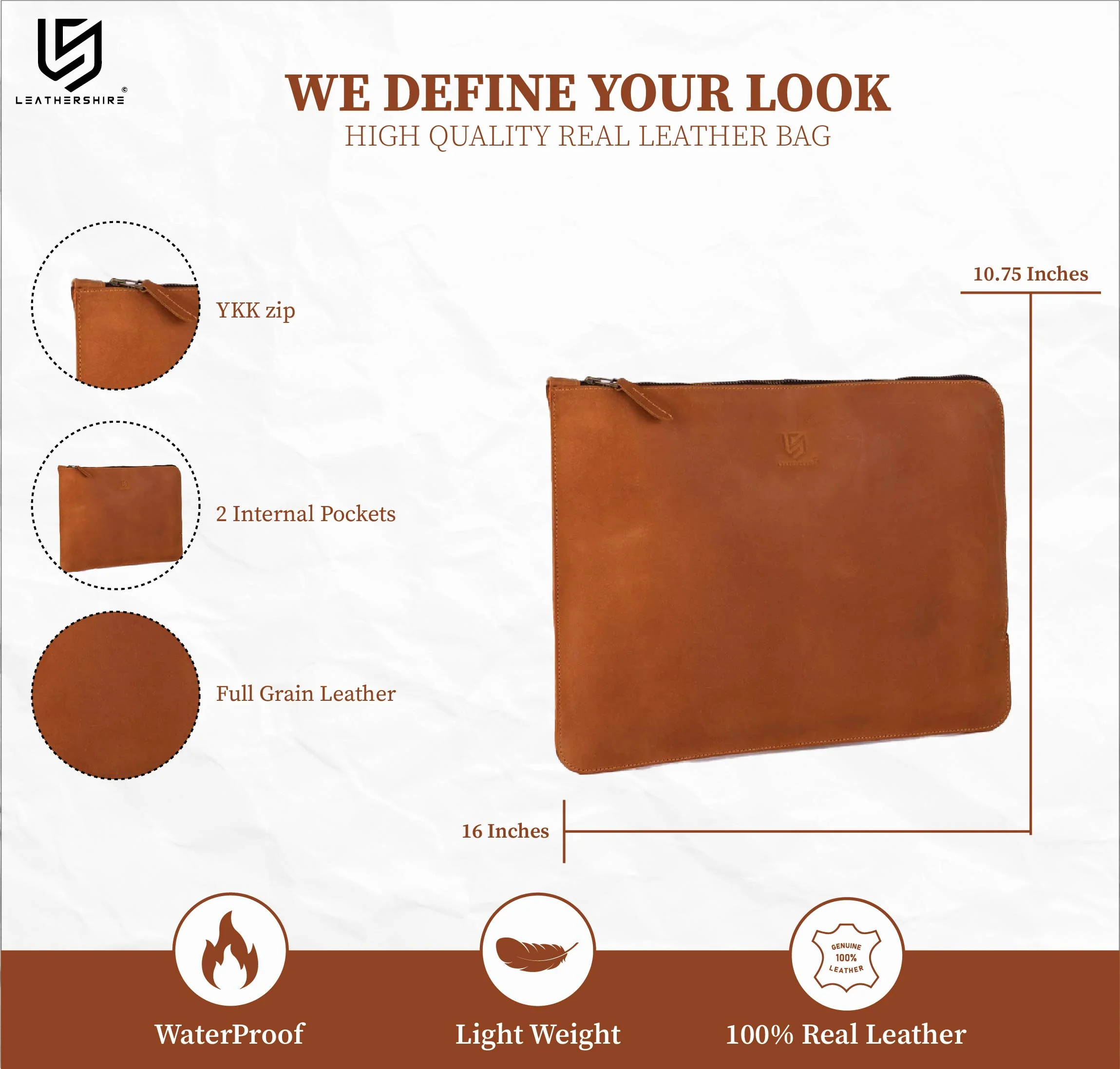 The Wiltshire Tan Brown Leather Sleeve Bag - Image 3