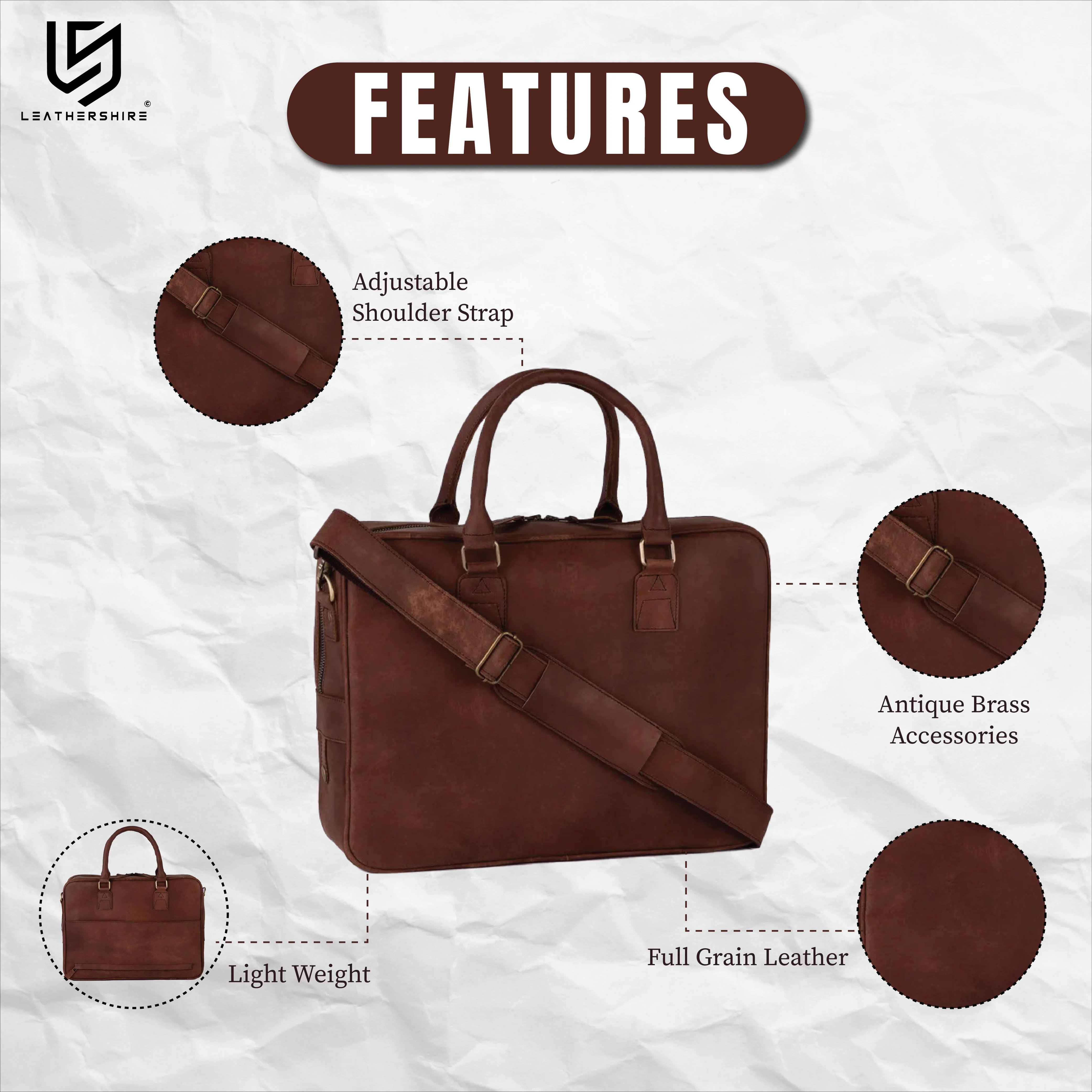 The Tyne and Wear Slim Brown Shoulder Laptop Bag - Image 3