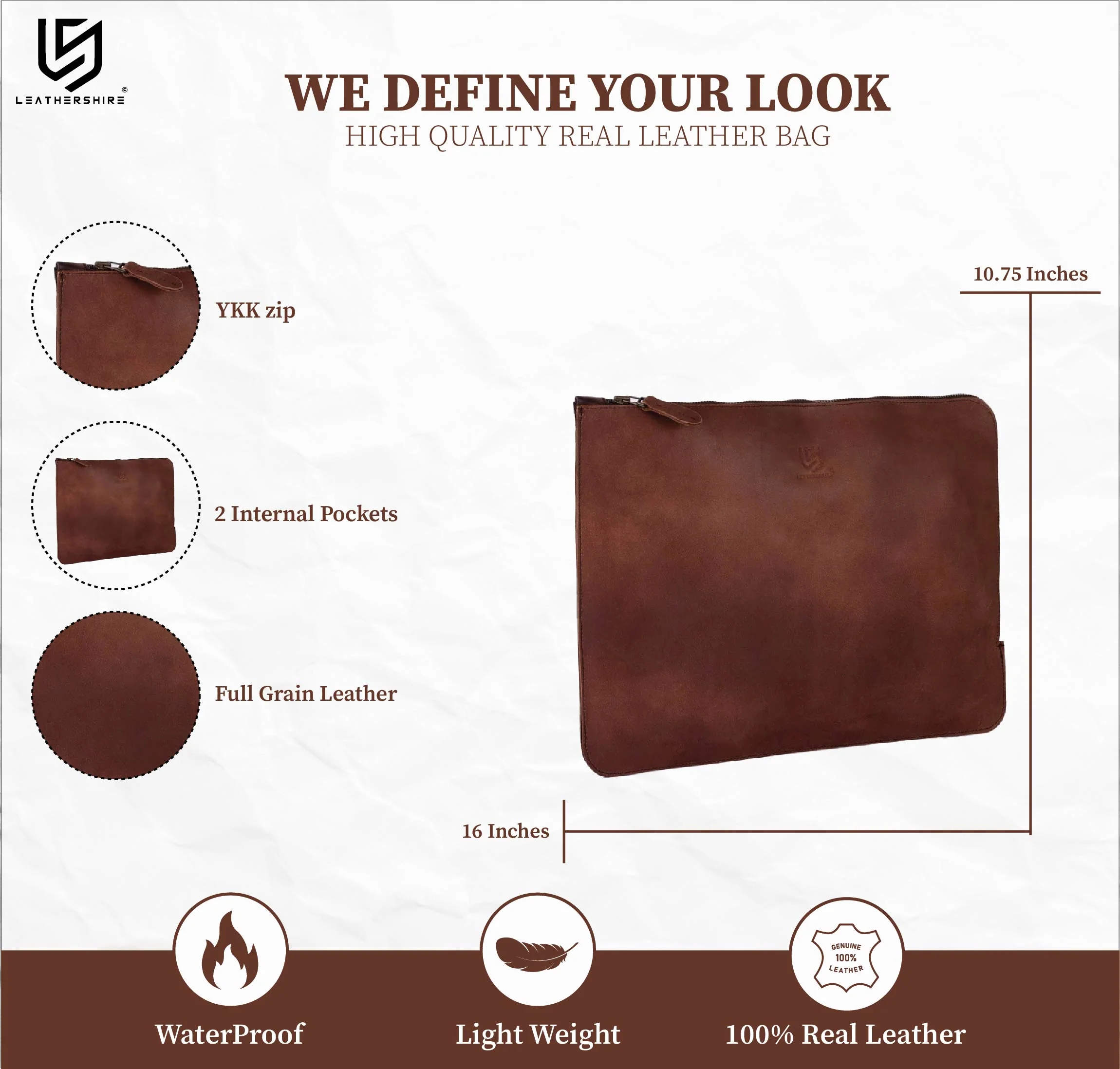 The London Crazy Horse Brown Leather Sleeve Bag - Image 3