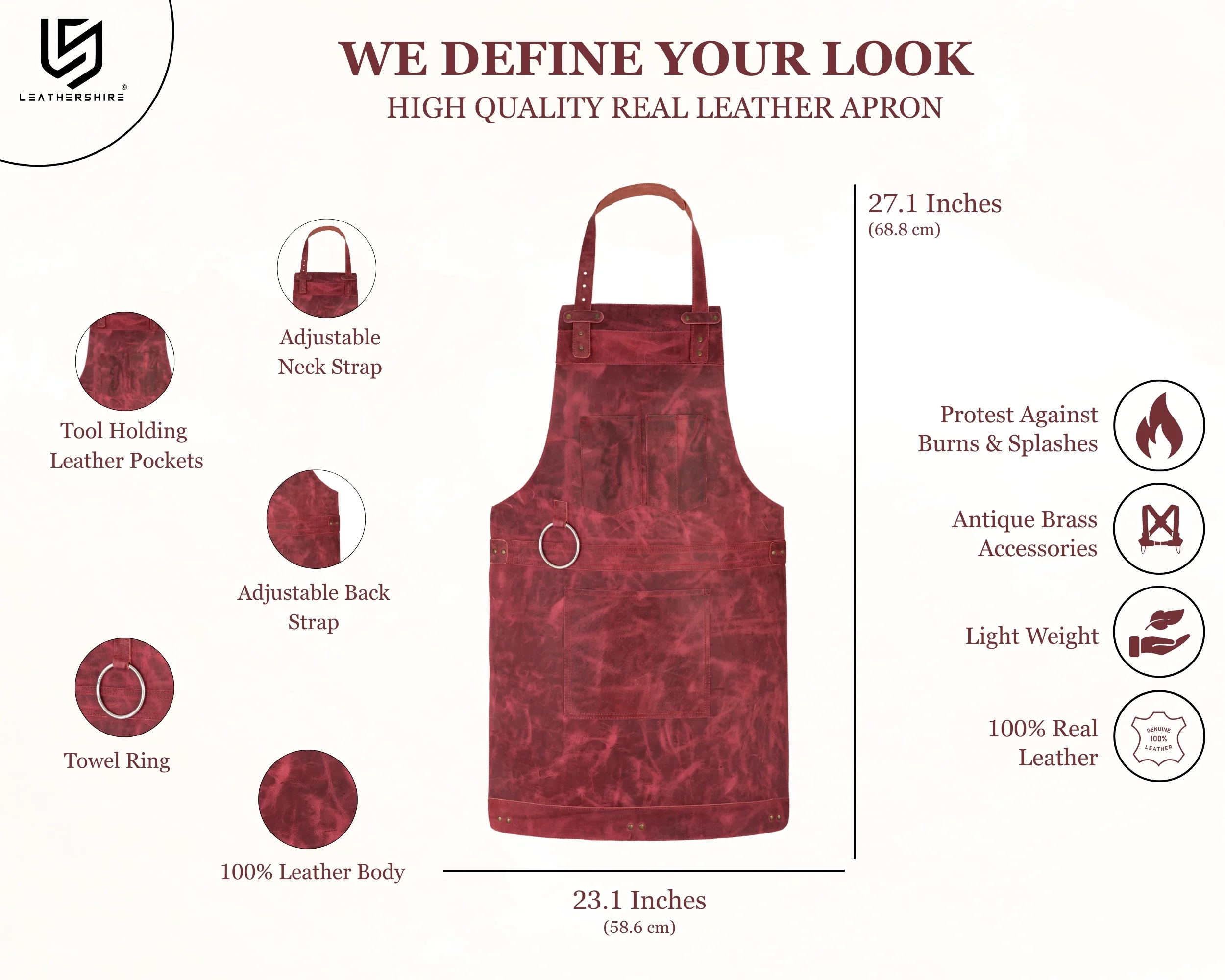 Pink Rose Crazy Horse Pull up Leather apron - Image 2