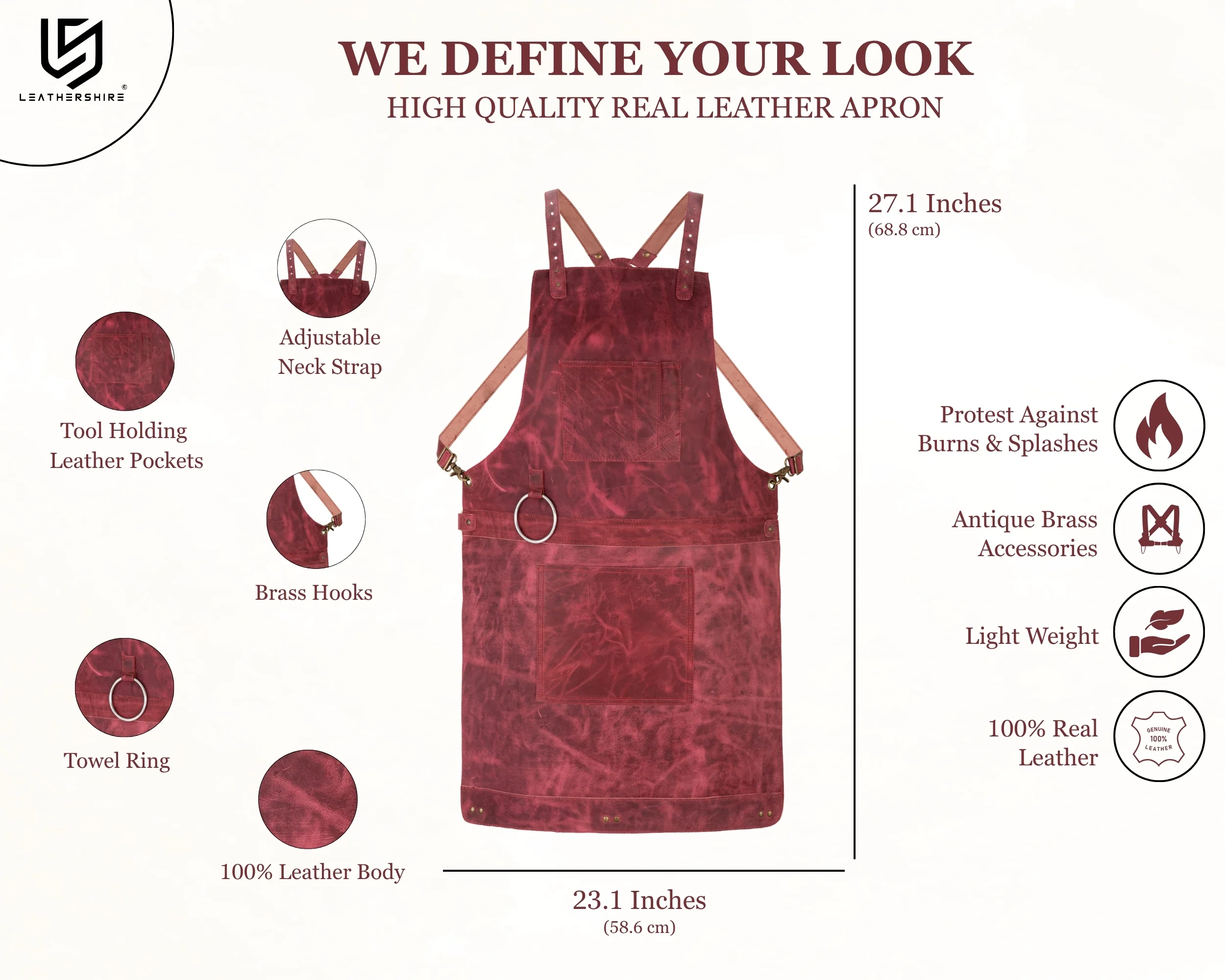 Pink Rose Crazy Horse Pull up Crossbody Leather apron - Image 2