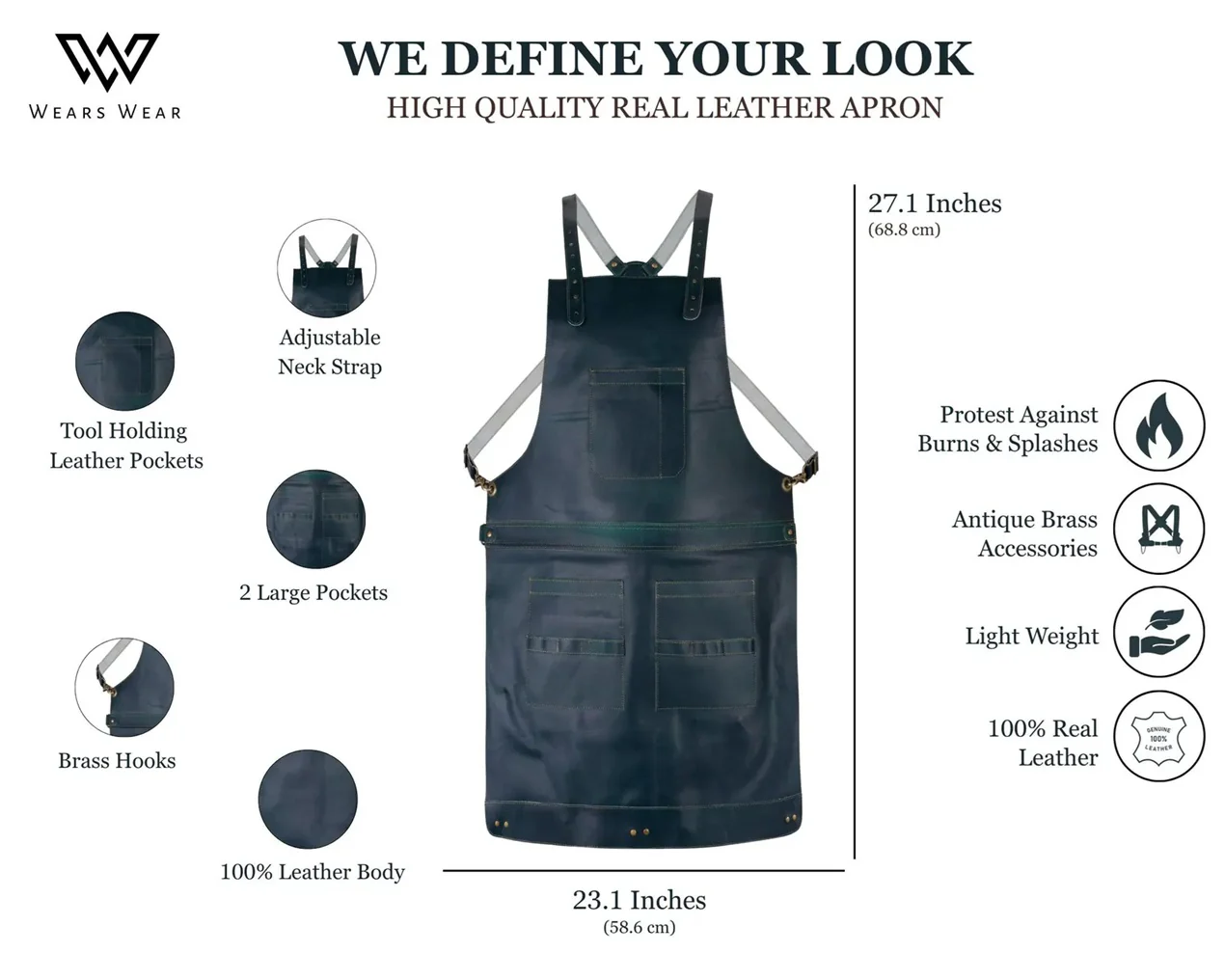 The Bedfordshire Full Grain Handmade Crossbody Leather apron - Image 2
