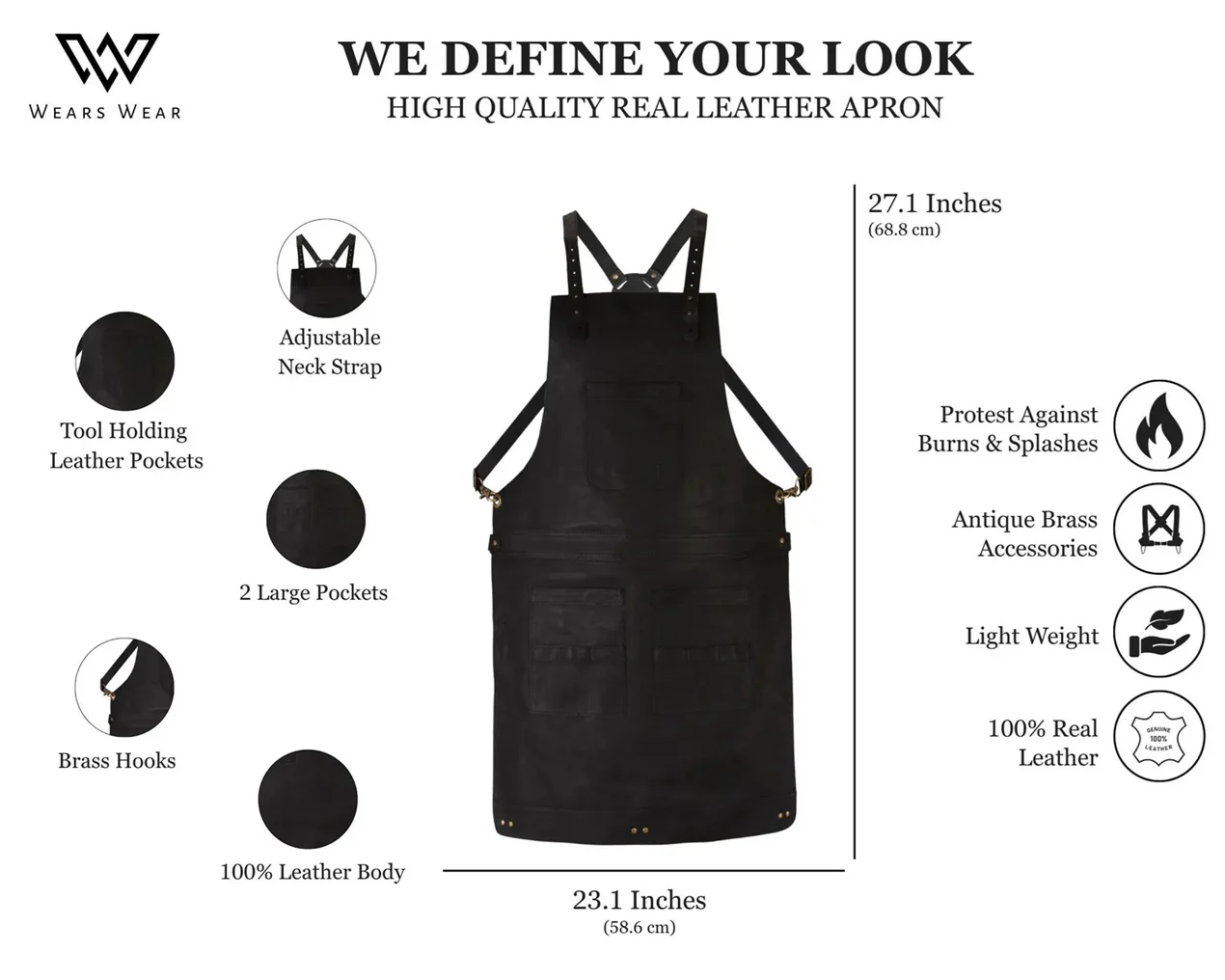 The Bedfordshire Full Grain Handmade Crossbody Leather apron - Image 4