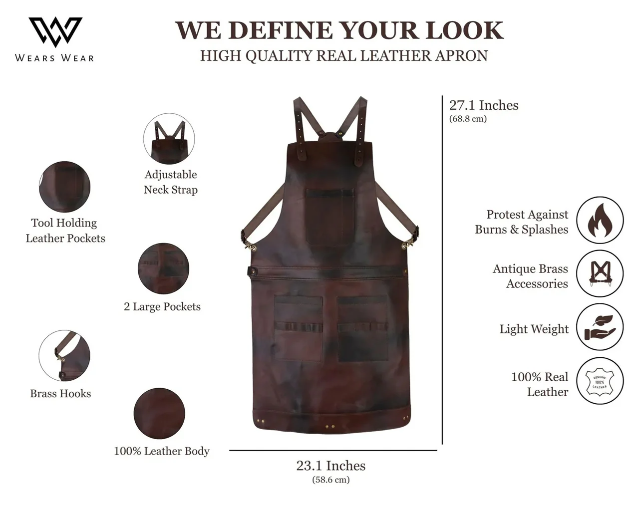 The Bedfordshire Full Grain Handmade Crossbody Leather apron - Image 8