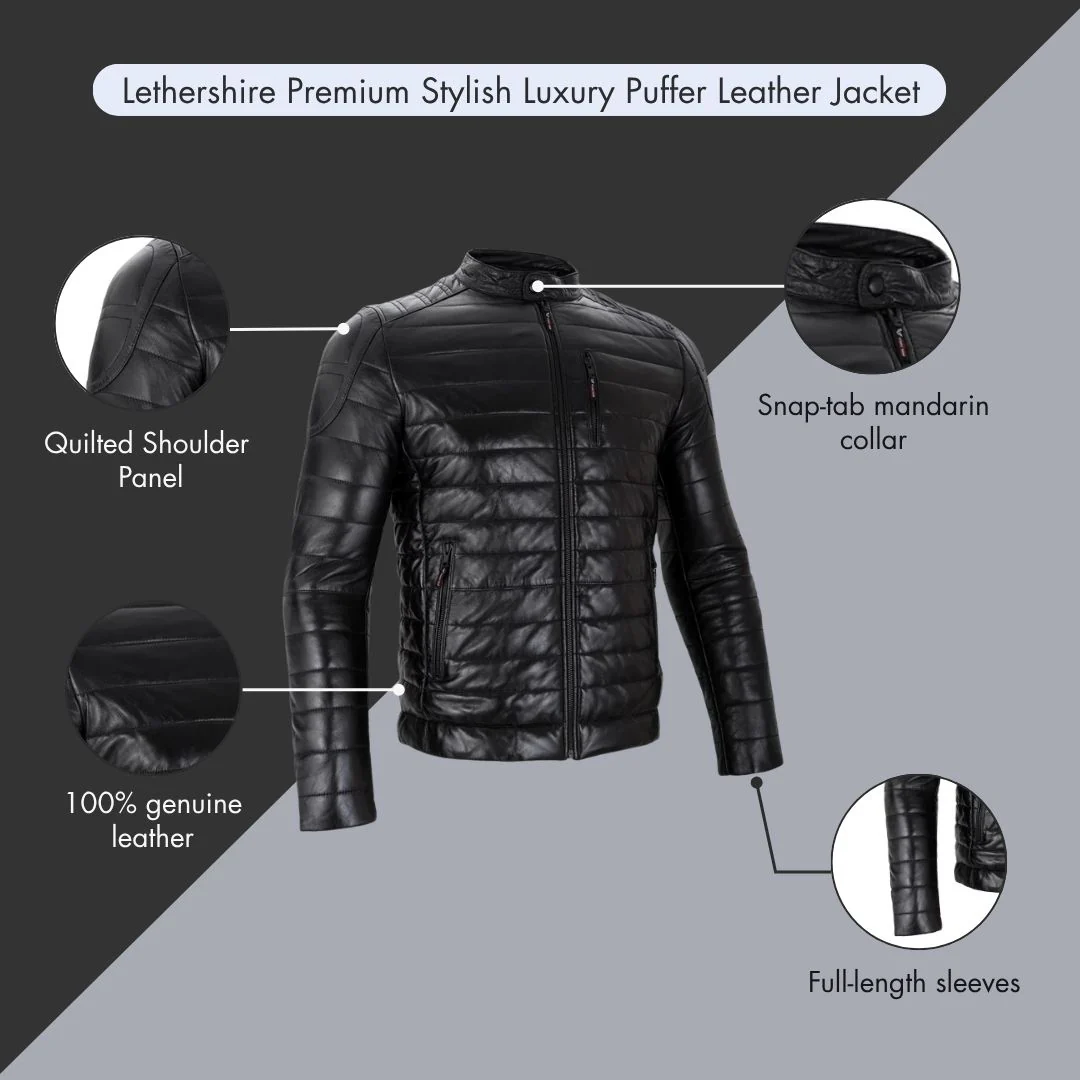 Premium Warm & Stylish Luxury Puffer Sheep Skin Leather Jacket - Image 4