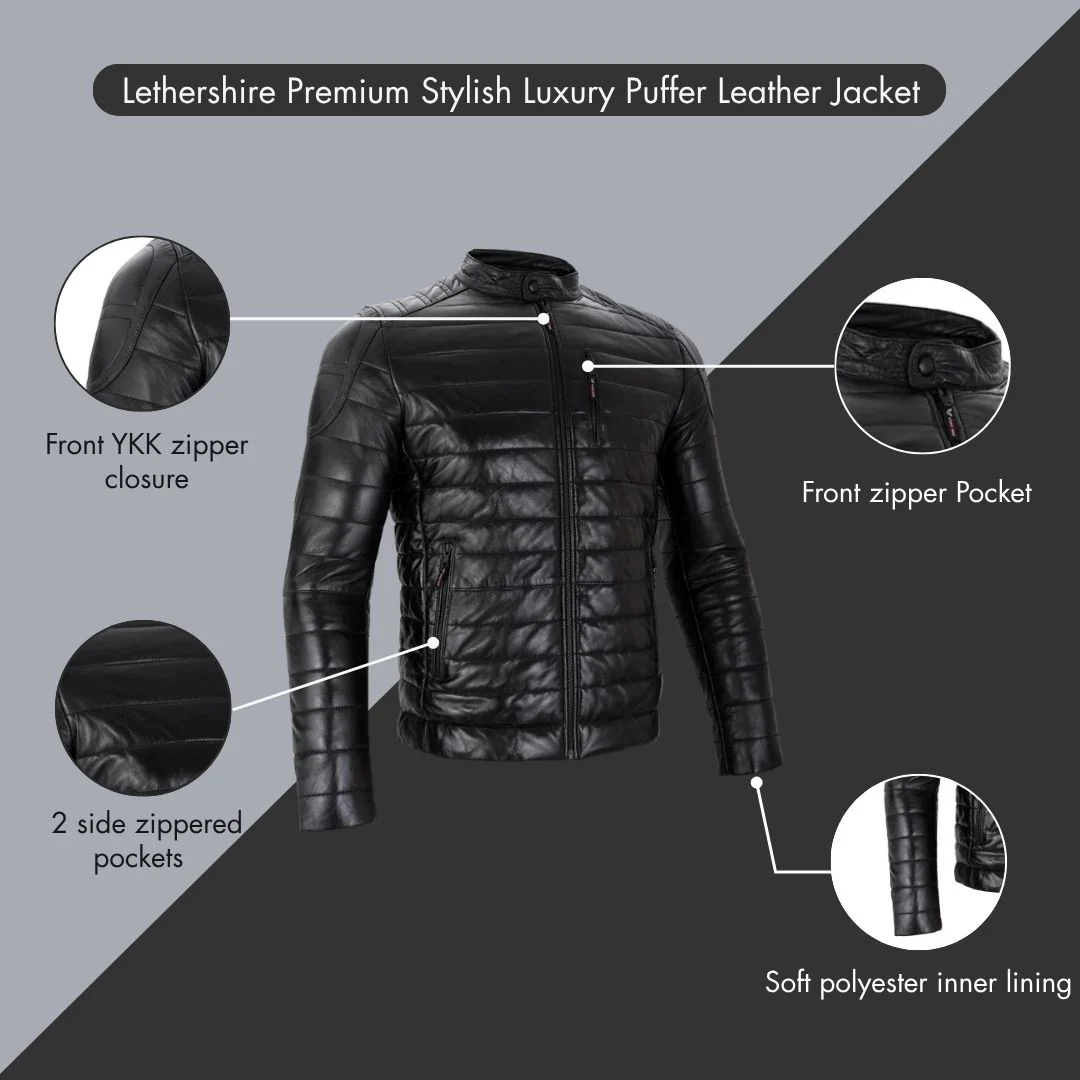 Premium Warm & Stylish Luxury Puffer Sheep Skin Leather Jacket - Image 5