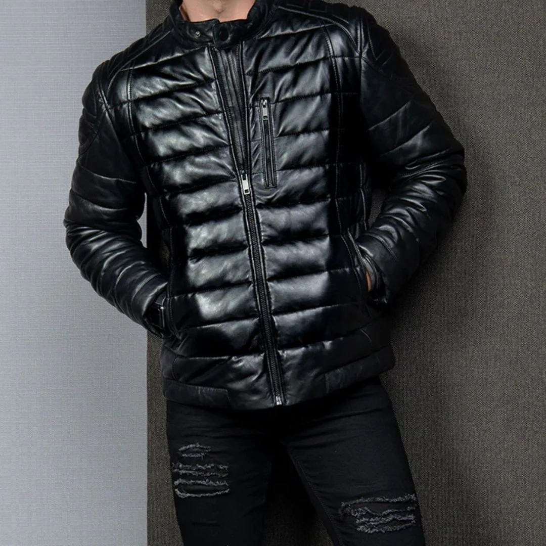 Premium Warm & Stylish Luxury Puffer Sheep Skin Leather Jacket - Image 7