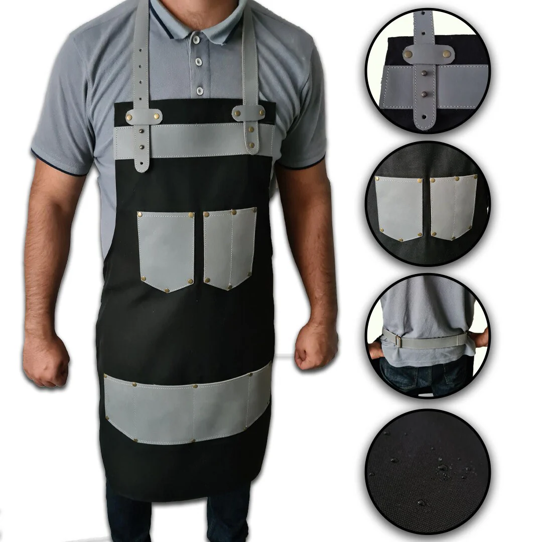 The Kent Black Canvas and Grey Leather pocket Apron - Image 10