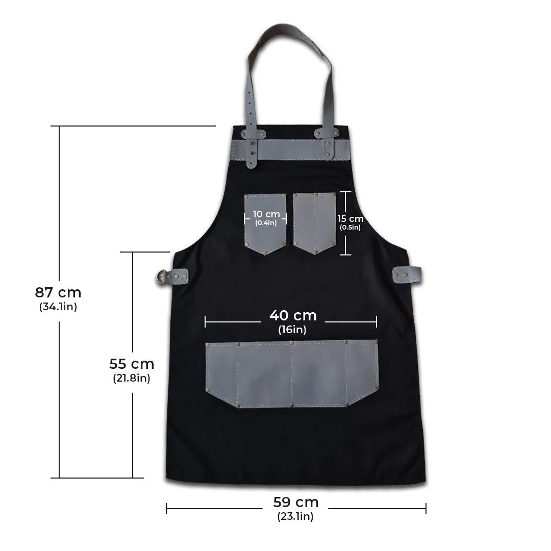 The Kent Black Canvas and Grey Leather pocket Apron - Image 5
