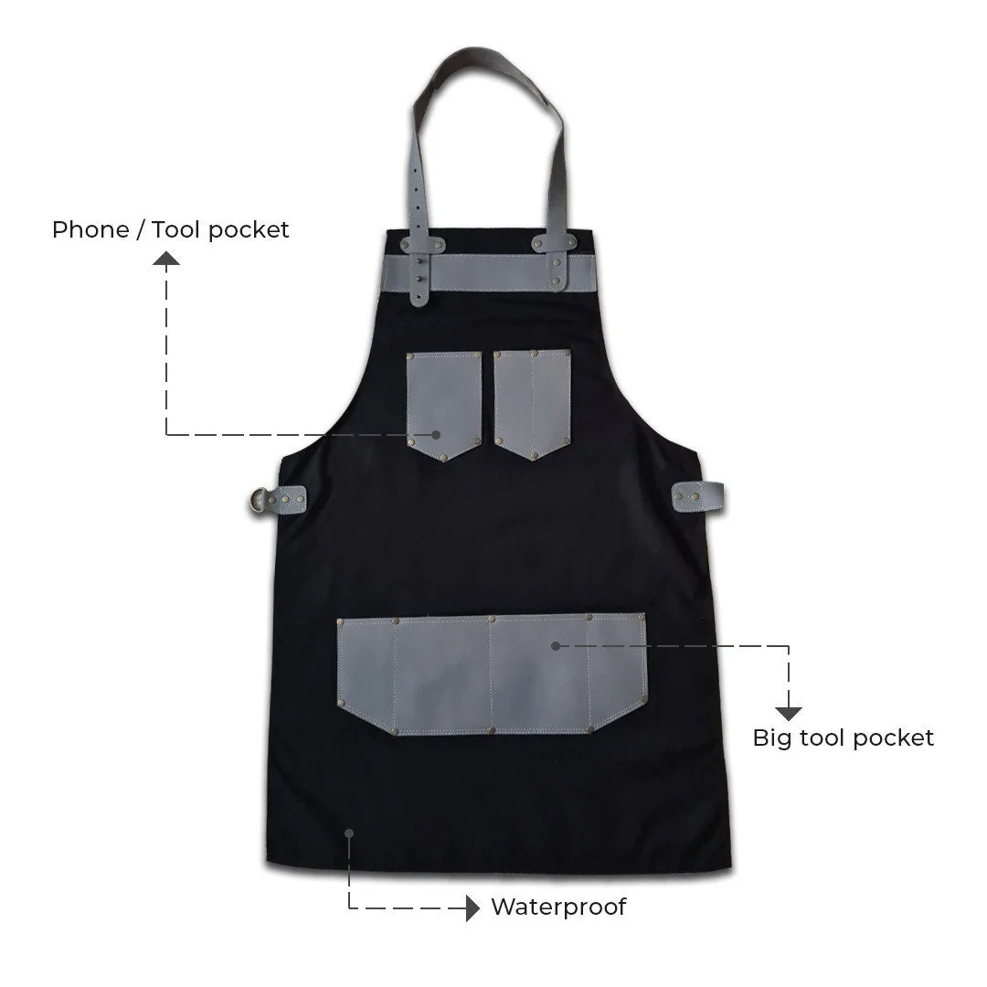 The Kent Black Canvas and Grey Leather pocket Apron - Image 6