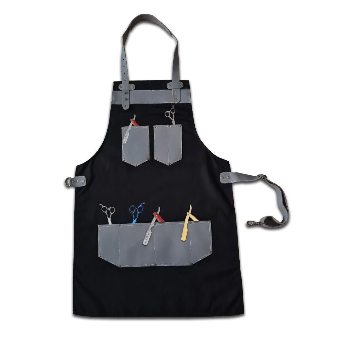 The Kent Black Canvas and Grey Leather pocket Apron - Image 7