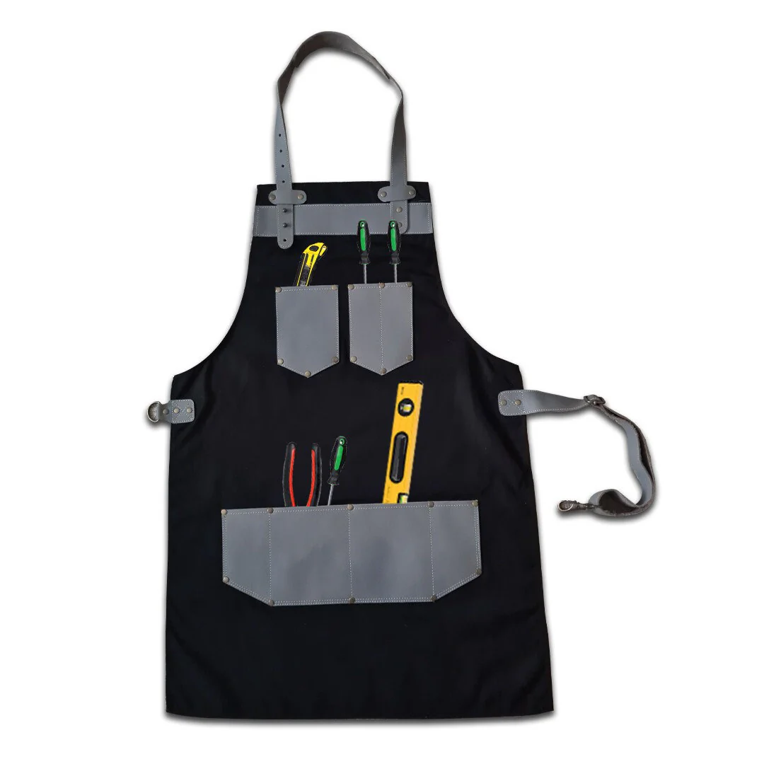 The Kent Black Canvas and Grey Leather pocket Apron - Image 9