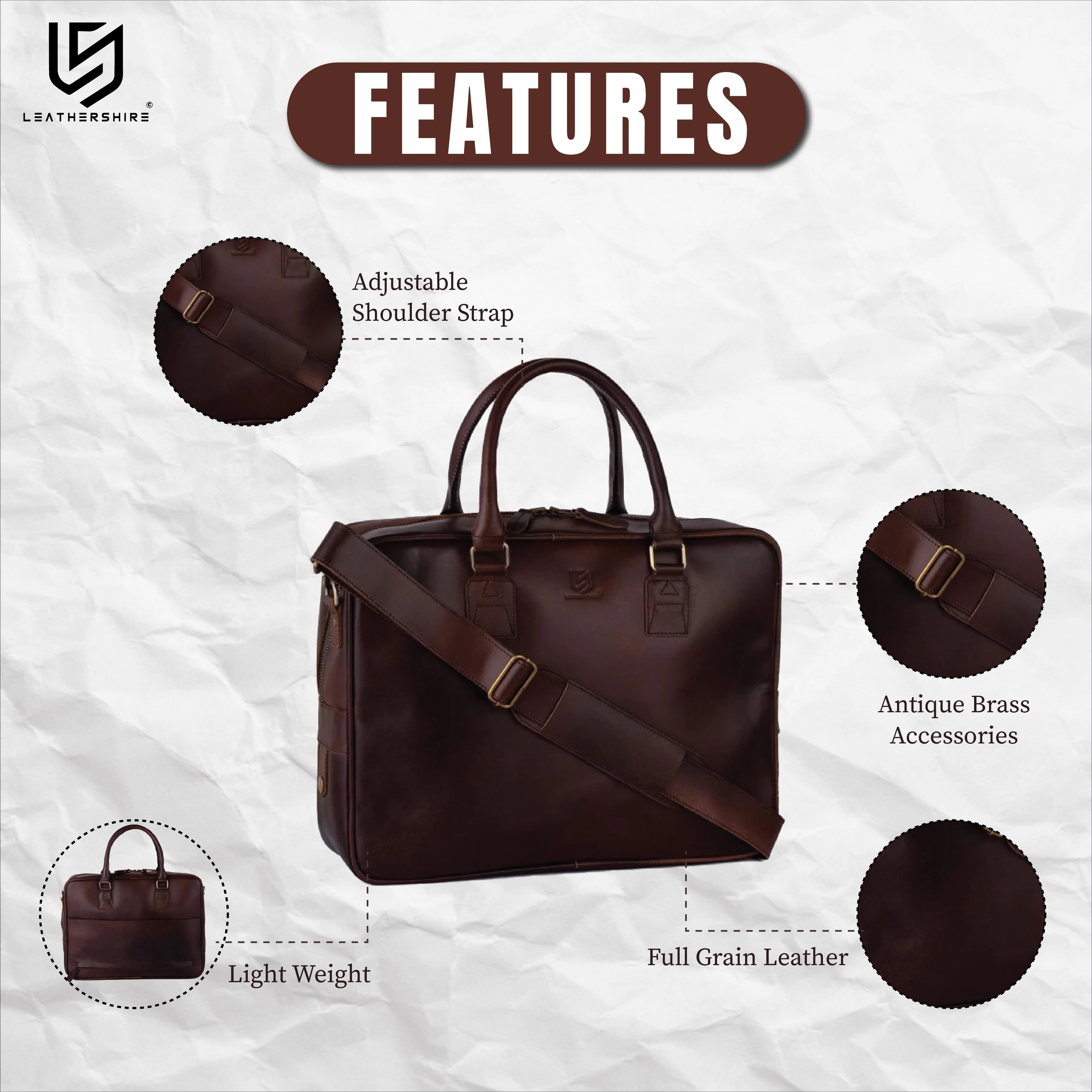 The County Durham Dark Brown Leather Laptop Bag - Image 3