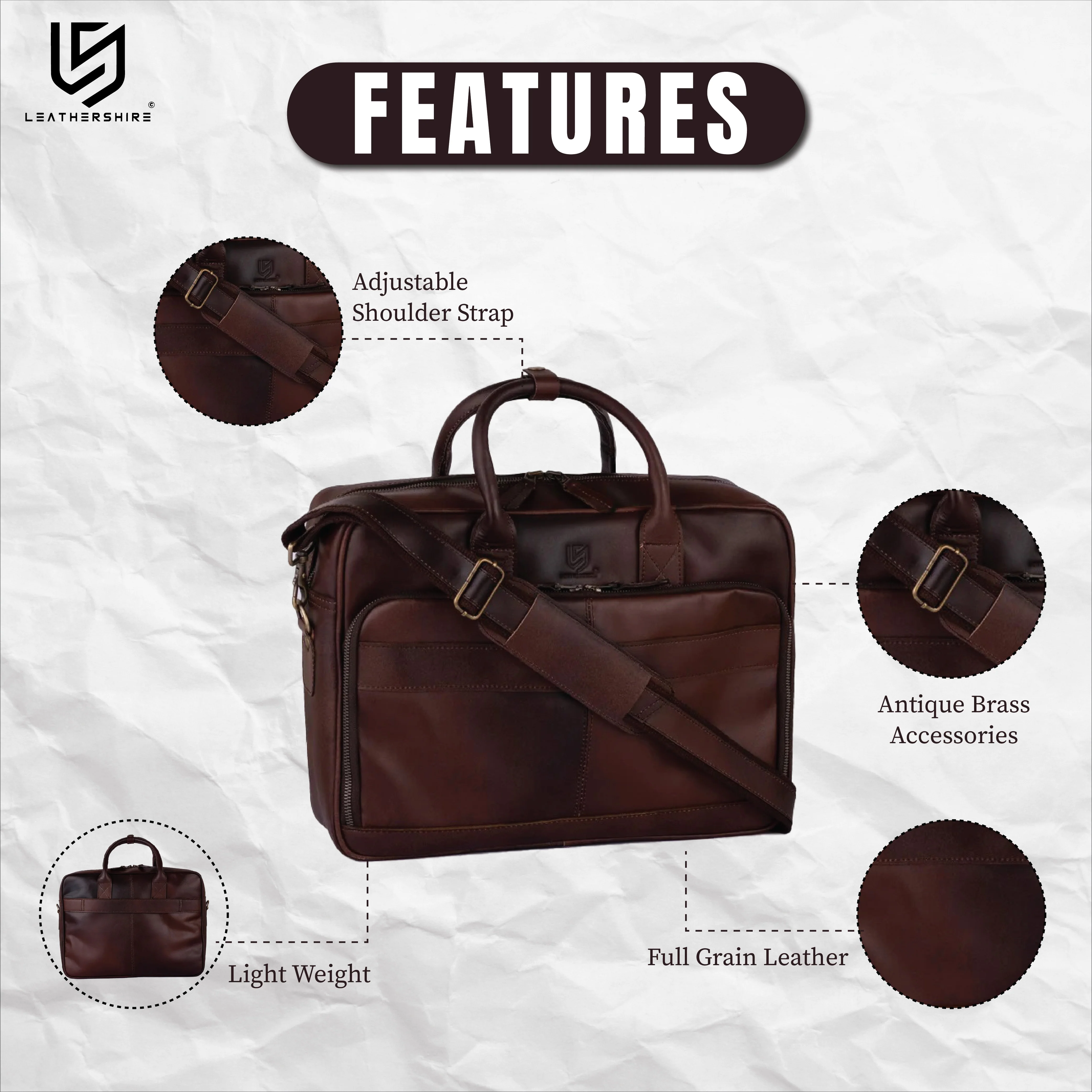 The Nottinghamshire Leather Dark Brown Laptop Shoulder Bag - Image 3