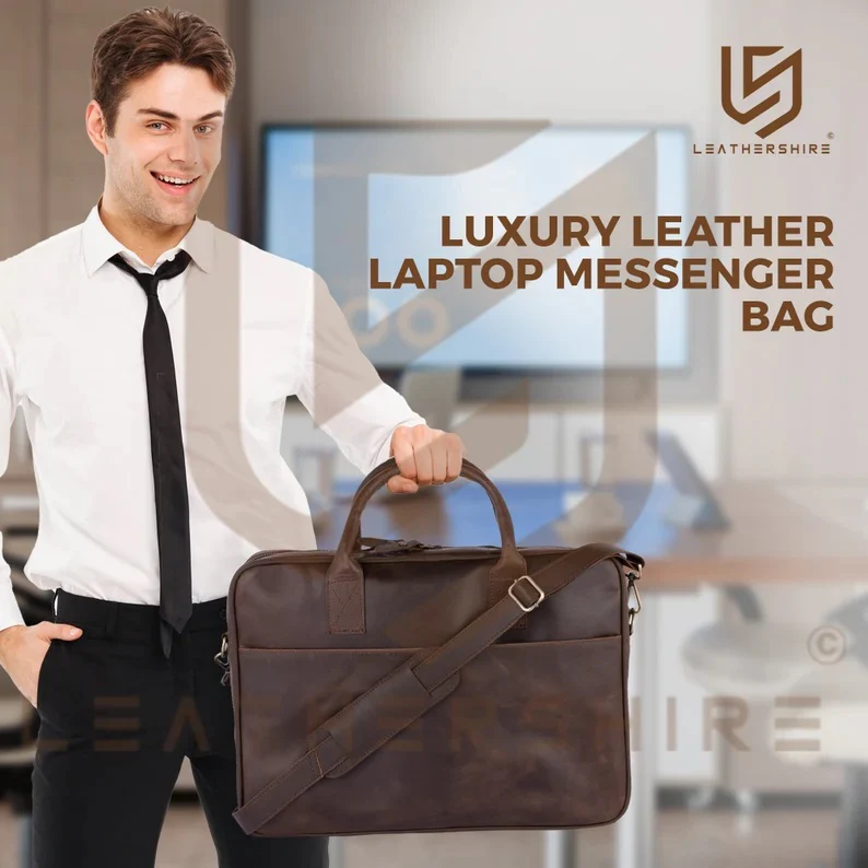 The Warwickshire Real Leather Crazy Horse Laptop Bag - Image 6