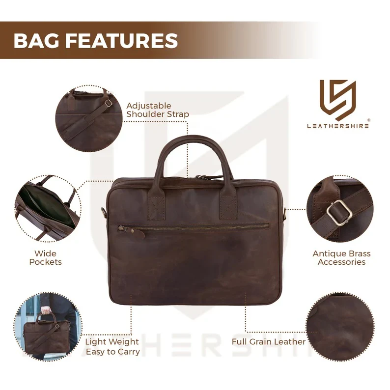 The Warwickshire Real Leather Crazy Horse Laptop Bag - Image 7