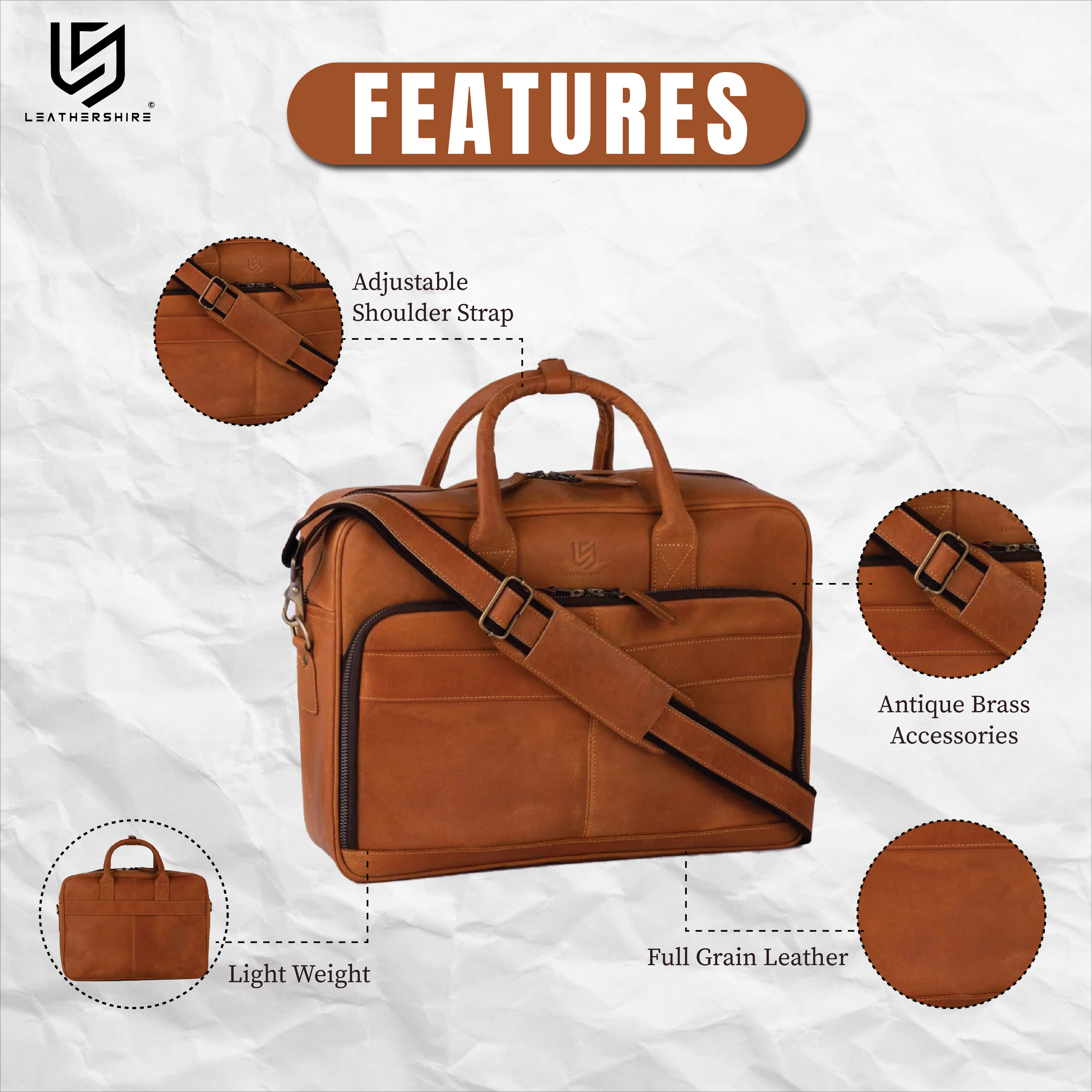 The Surrey Slim Tan Brown Leather Laptop Shoulder Bag - Image 3