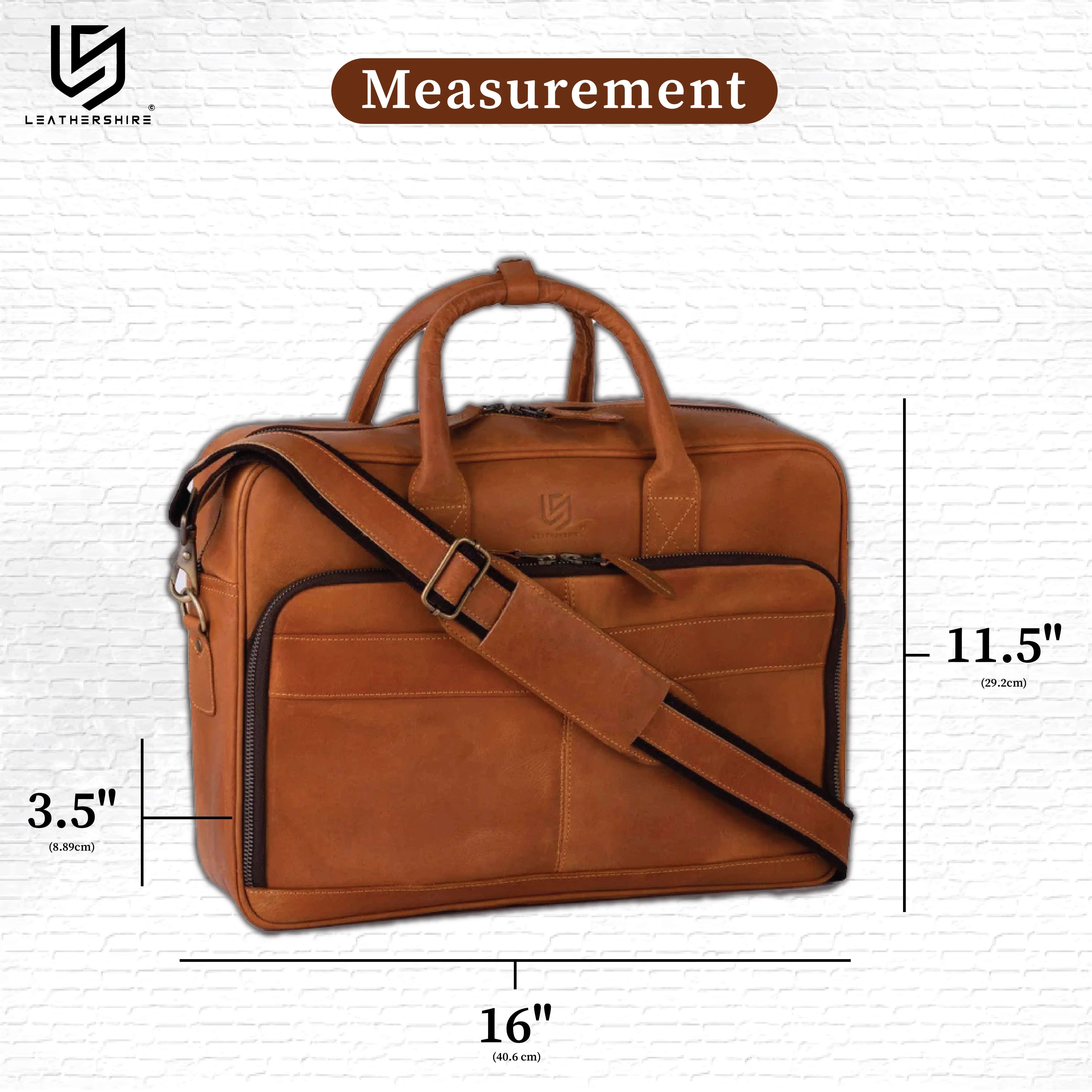 The Surrey Slim Tan Brown Leather Laptop Shoulder Bag - Image 4