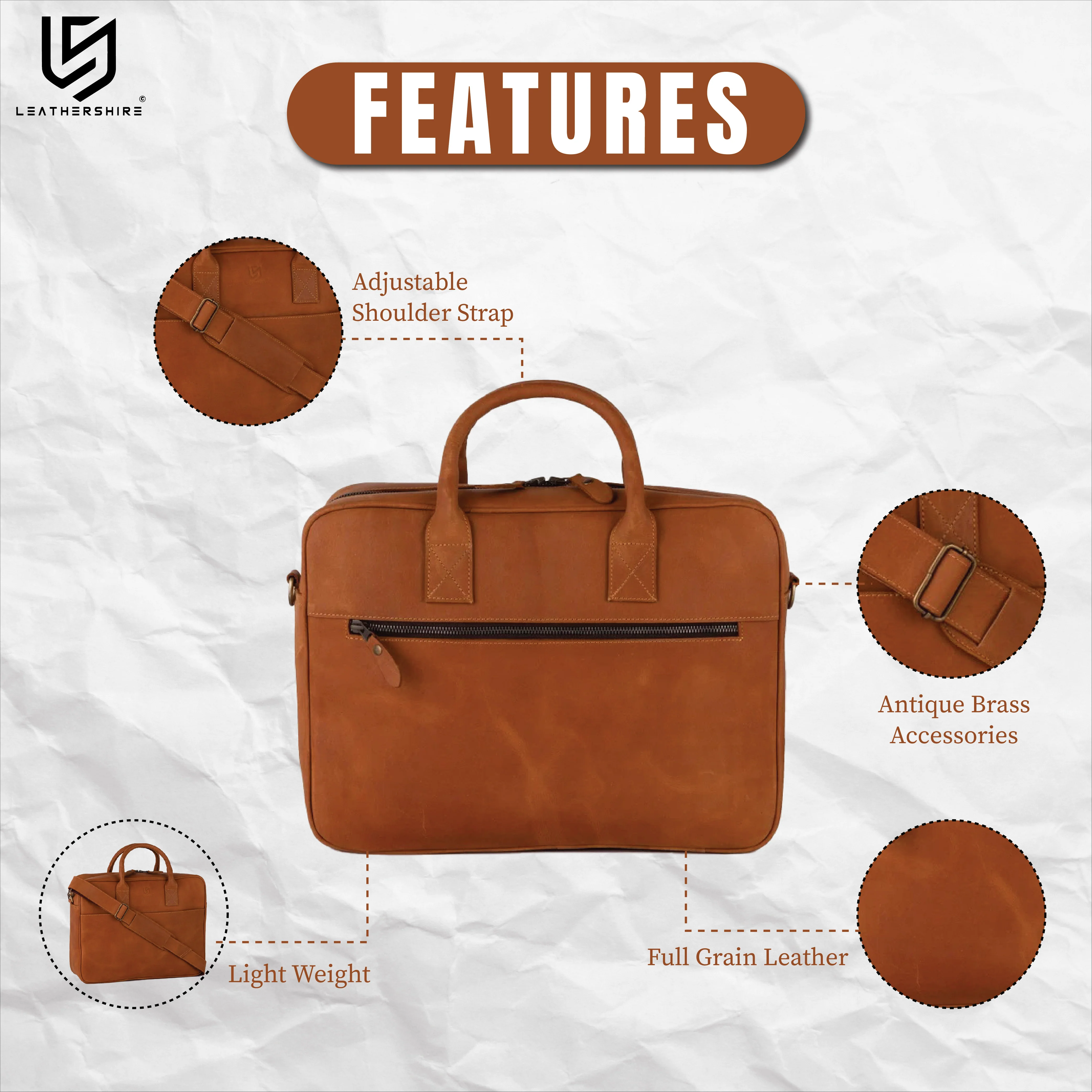 The Northumberland Tan Brown Leather Laptop Bag - Image 3