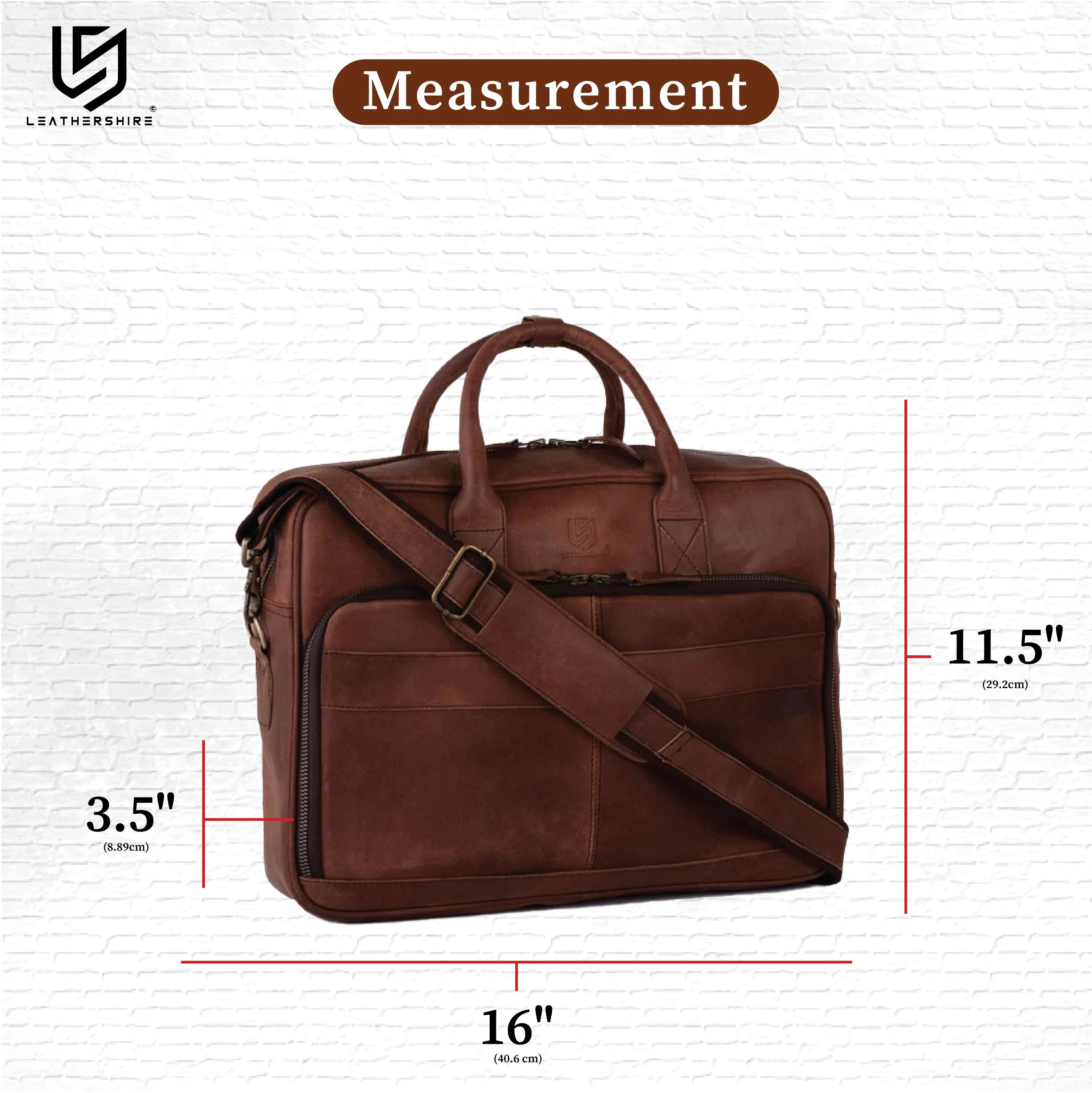 The Buckinghamshire Brown Leather Crazy Horse Laptop Bag - Image 4
