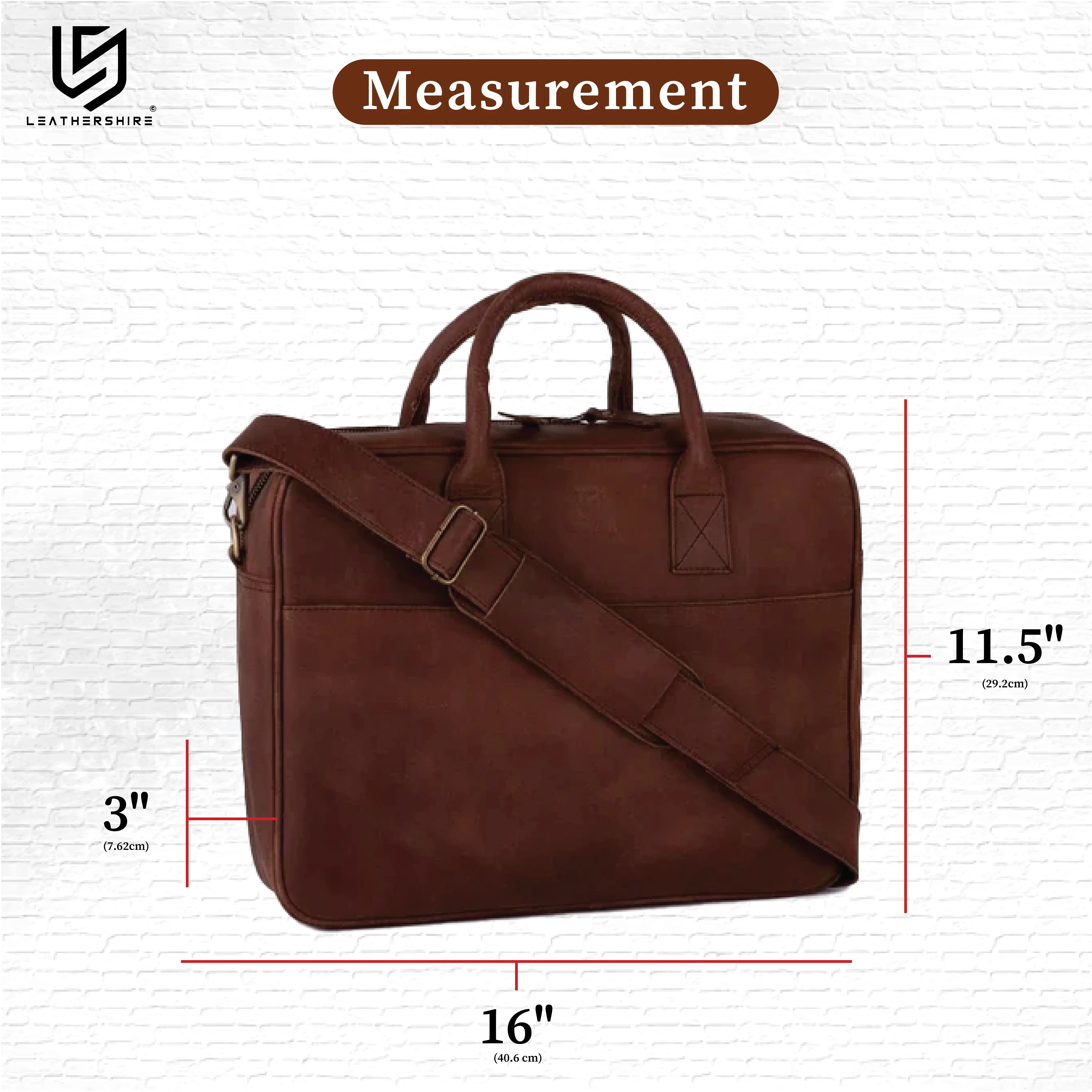 The Hertfordshire Slim Full grain Brown Leather Laptop Bag - Image 4
