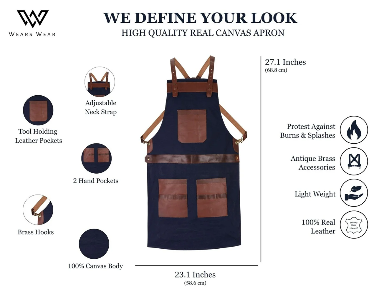 The Essex Canvas Full Grain Handmade Leather Apron - Image 2